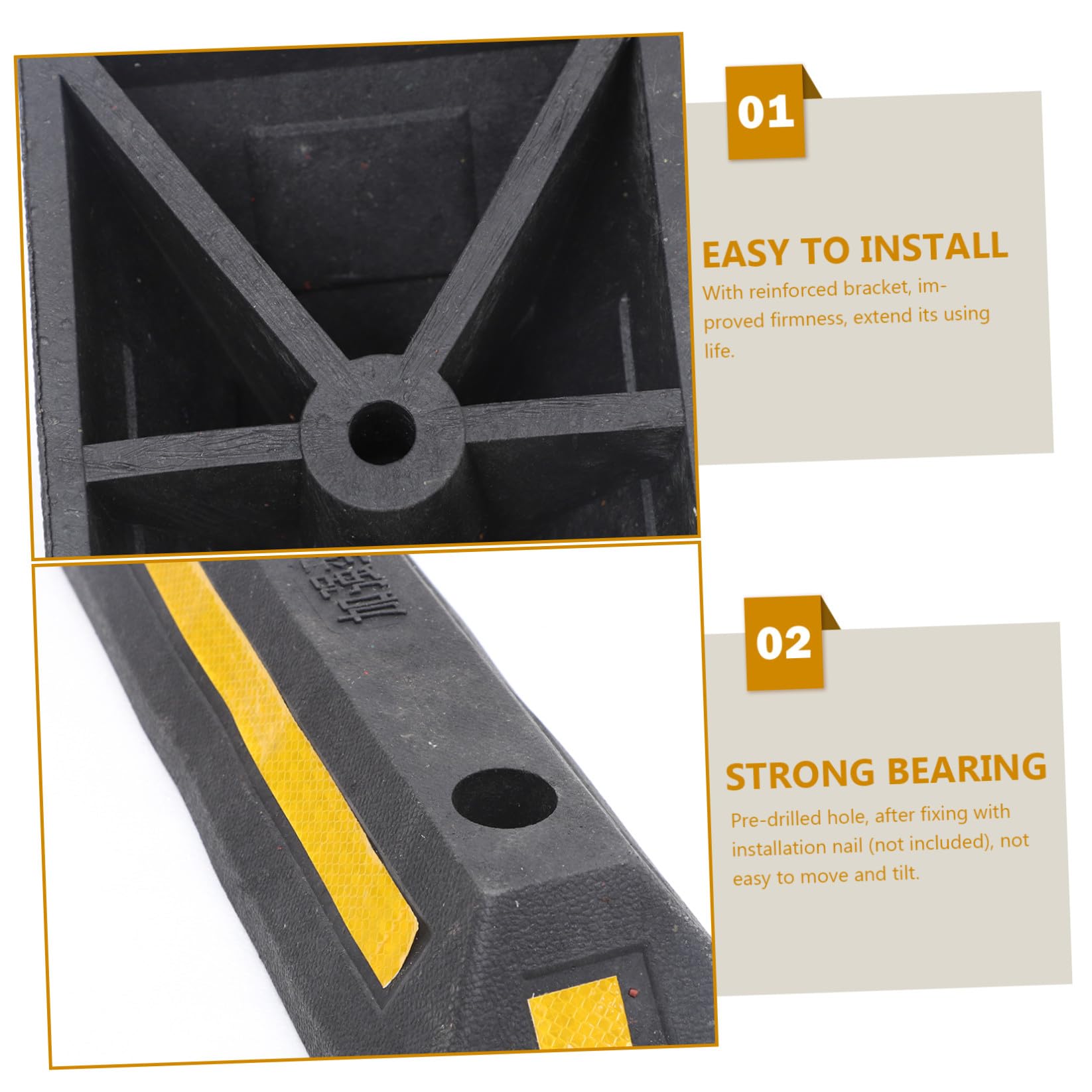 Tope de Coche Reforzado de Goma 480x130x80 Mm Cinta Reflectante para Garaje Estacionamiento Seguro Accesorios para Vehículos Uso Industrial y Comercial