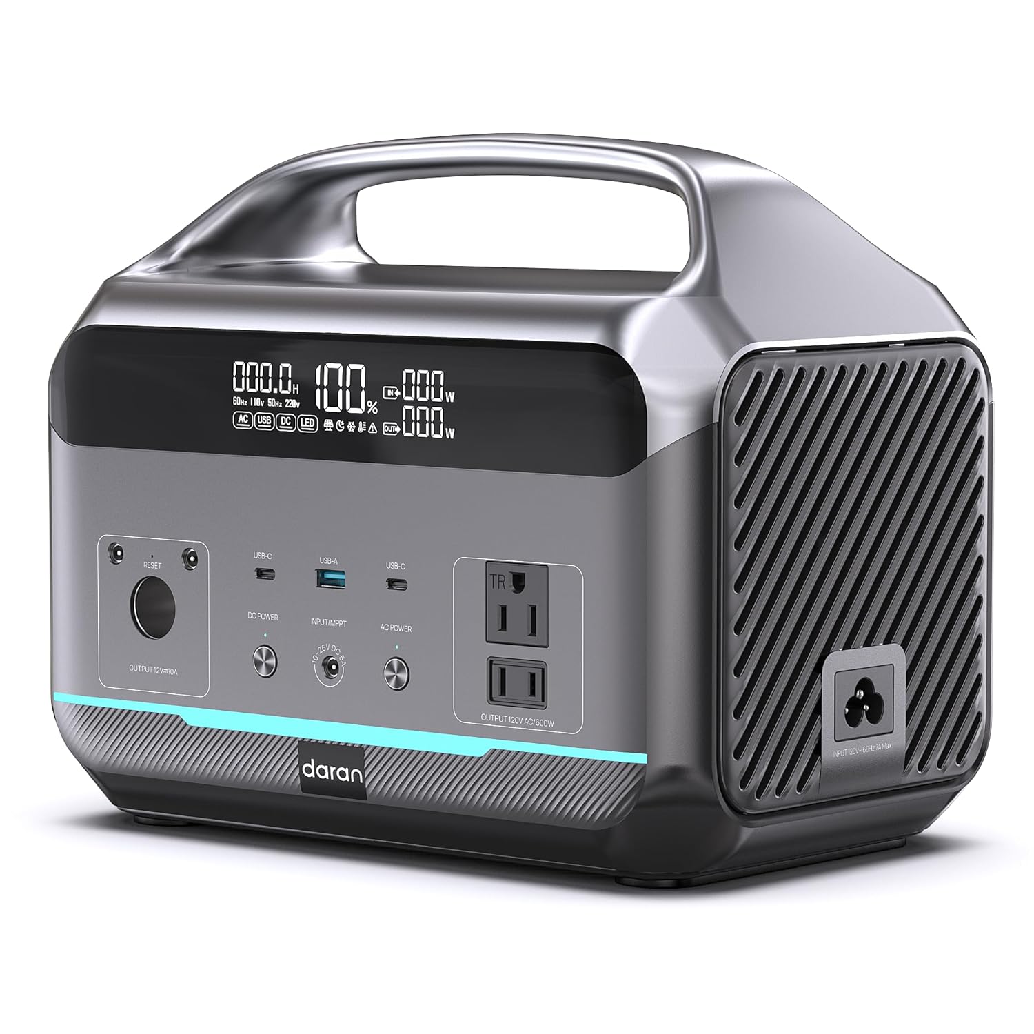 Portable Power Station 600W 1200W Surge 288Wh 90 000mAh Solar Generator LiFePO4 Battery with AC Outlets 1 7H