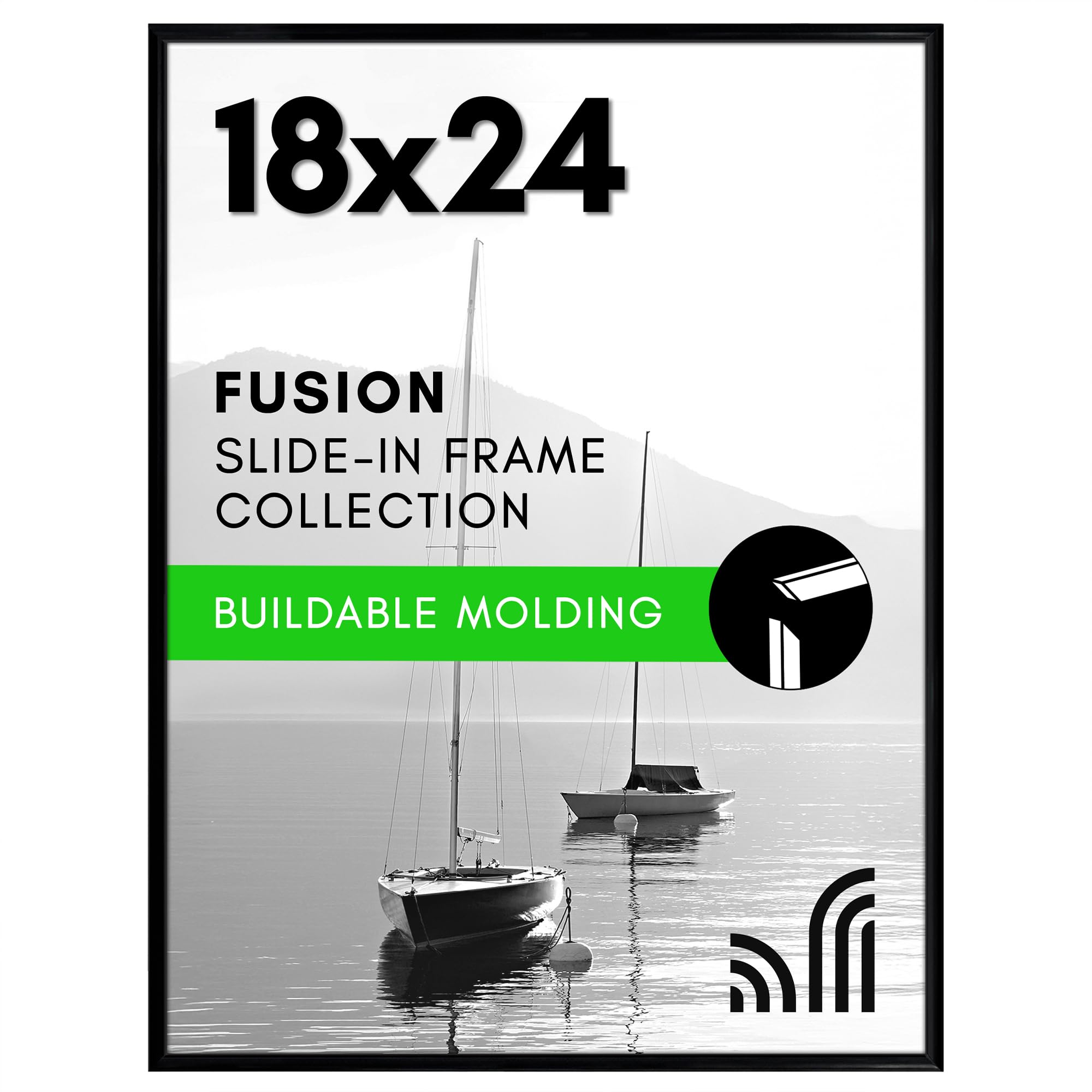 Photo 1 of ***SIMILAR**** Americanflat 18x24 Poster Frame with Polished Front Cover - Slide-In Photo Frame with Buildable Molding - Fusion Collection - Picture Frames for Wall Display - Black
