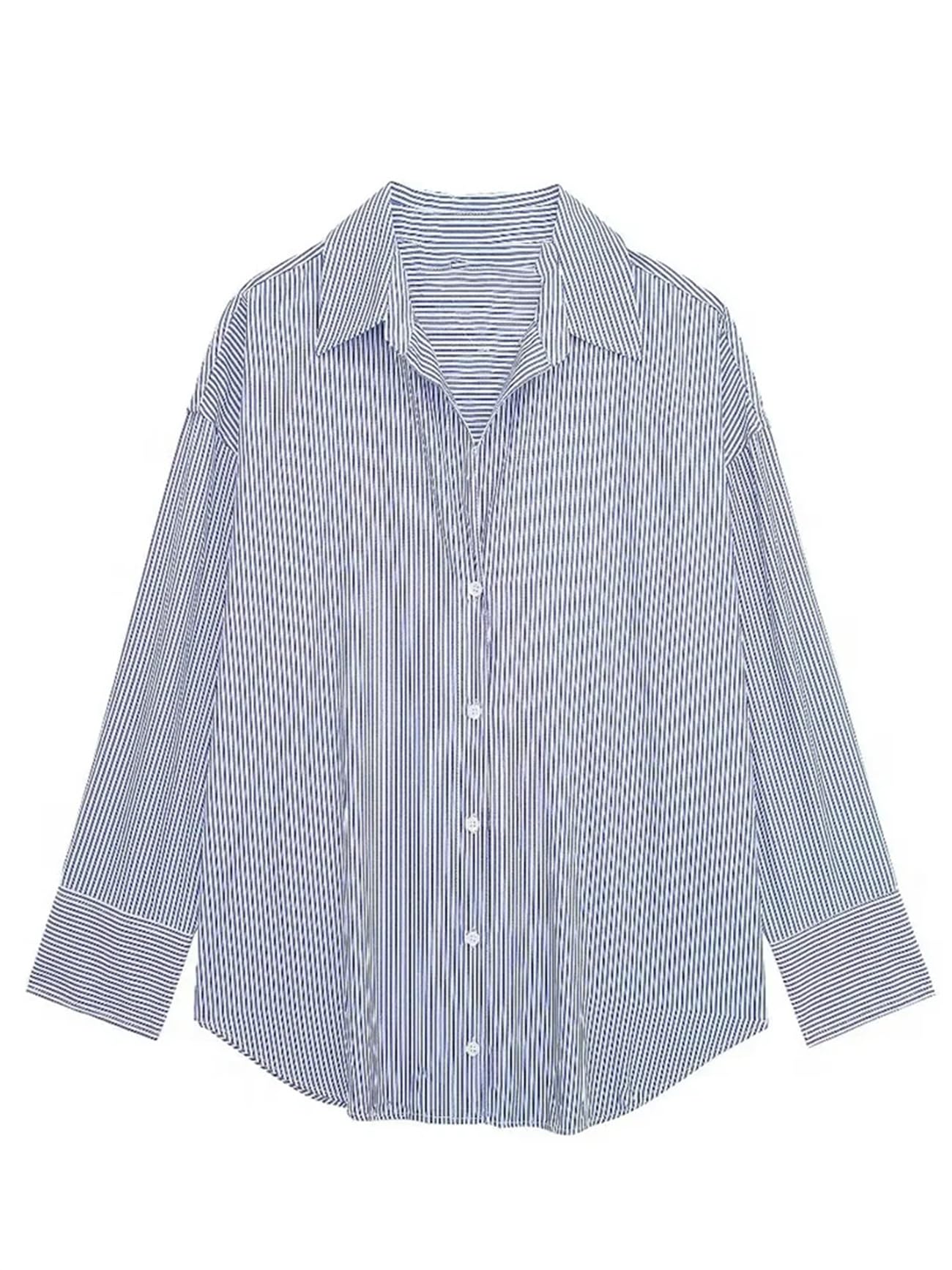 Blusa vintage de manga larga para mujer, de gran tamaño, con estampado a rayas, cuello en V