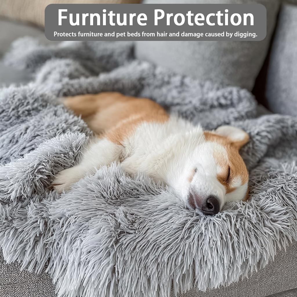 Couverture pour Chien et Chat Douce et Moelleuse – Plaid Double Face en Fausse Fourrure Lavable, Couverture Chaude et Douillette pour Animaux, Canapé ou Lit, Gris 56×36 cm