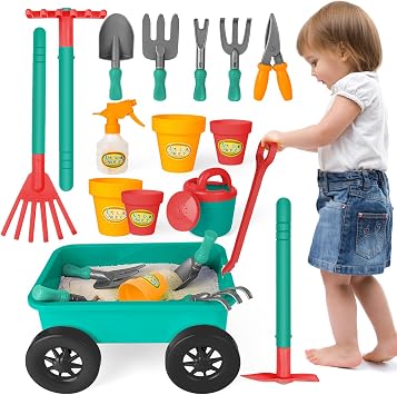 deAO Chariot de Jardinier et Set d'Outils en Plastique (15 Pièces)