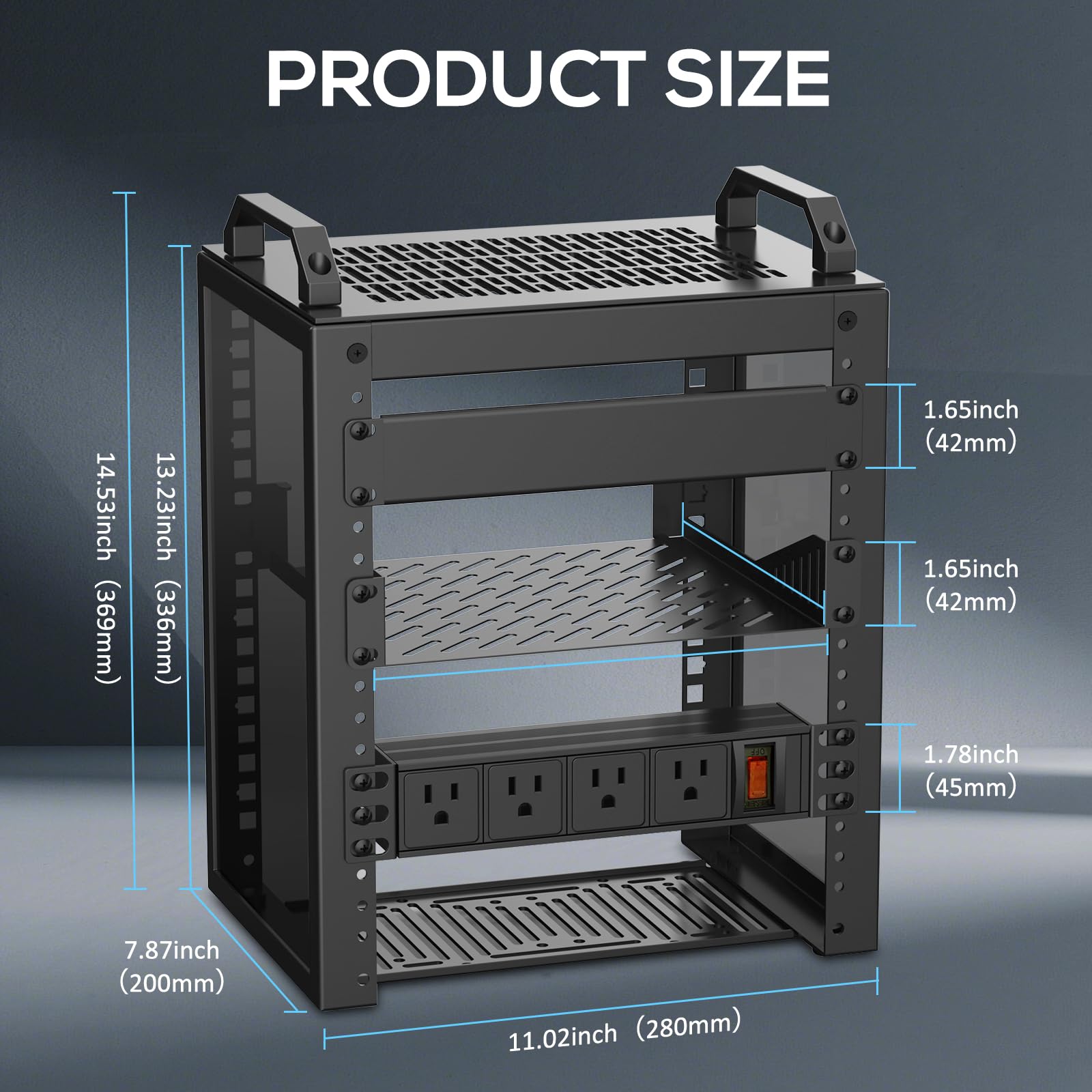 Mini estante de servidor de 10 pulgadas, estante de red 6U con alimentación PDU de rack | Profundidad de 20 cm. Adecuado para equipos de TI, redes, servidores, equipos de audio y video.