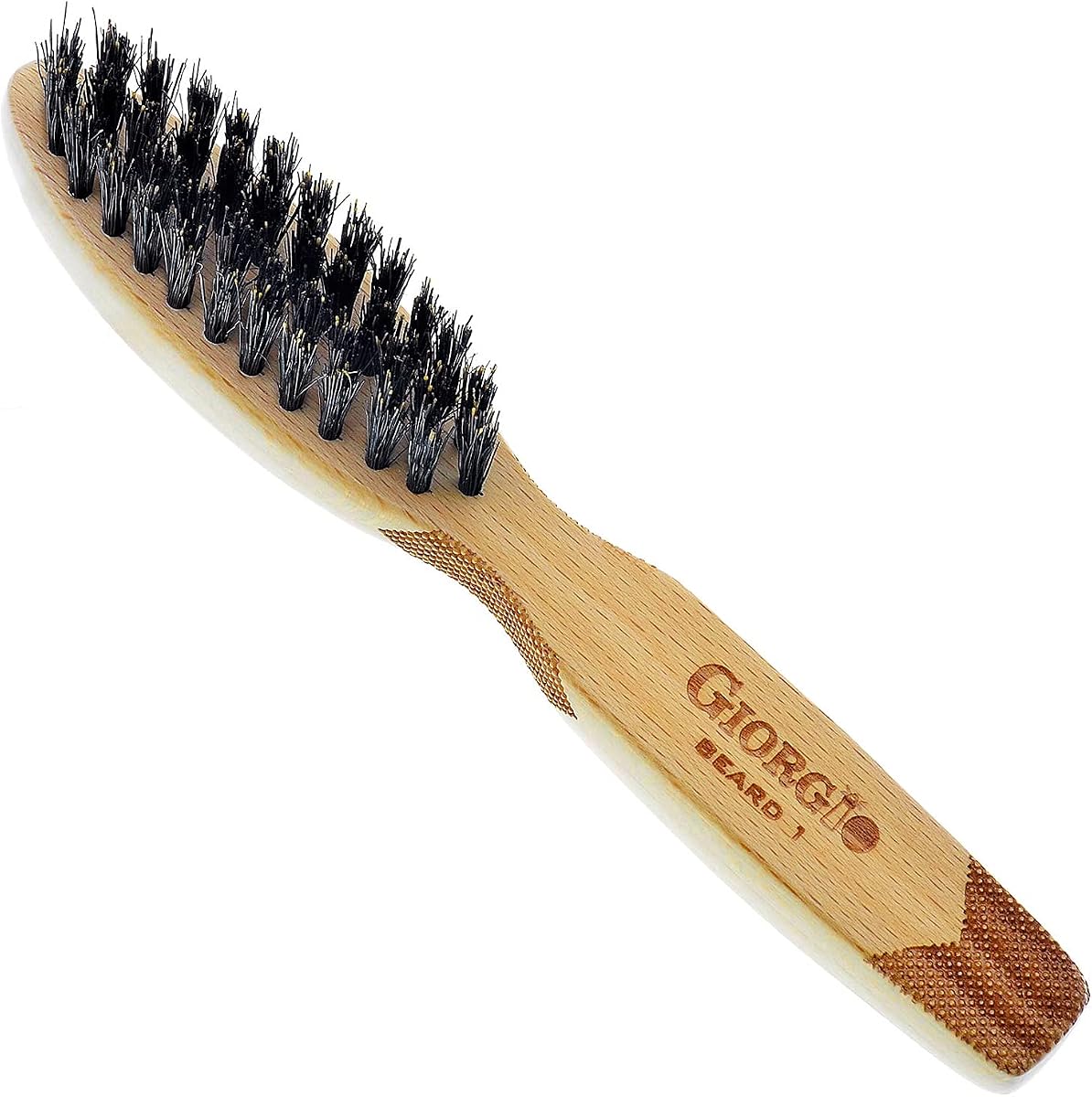 GBRD1 Small Travel Men's Mustache and Beard Brush, Natural Boar Bristle for Flawless Shaping and Grooming. Ergonomic Grip Wood Handle. Dry or Wet, Distributes Oils and Balms to Soften Beard