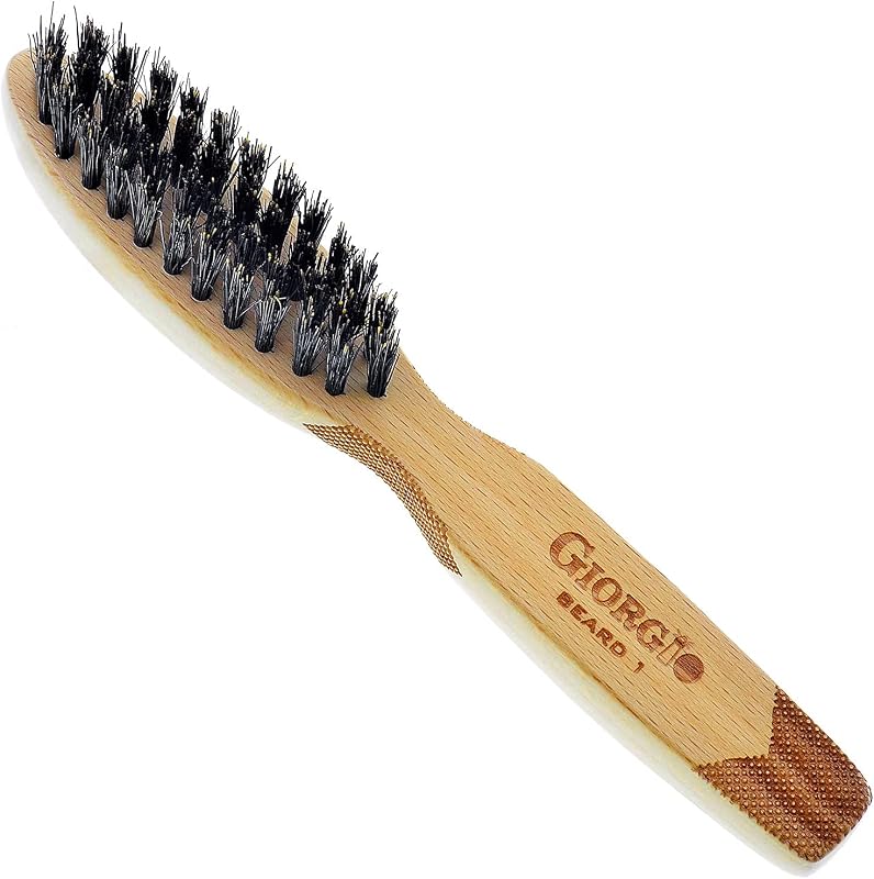 GBRD1 Small Travel Men's Mustache and Beard Brush, Natural Boar Bristle for Flawless Shaping and Grooming. Ergonomic Grip Wood Handle. Dry or Wet, Distributes Oils and Balms to Soften Beard