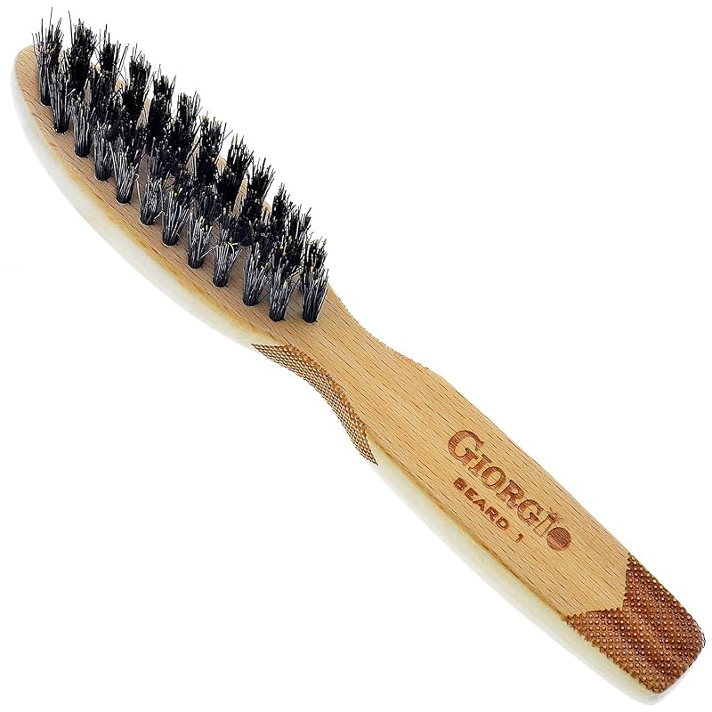 GIORGIO GBRD1 Escova pequena para barba e bigode com cerdas naturais de javali e cabo de madeira, 15,24 cm
