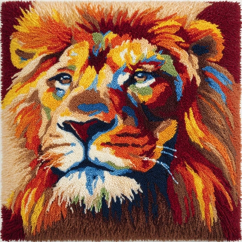 Henypt Latch Hook Cushion Kits for Beginners Lion
