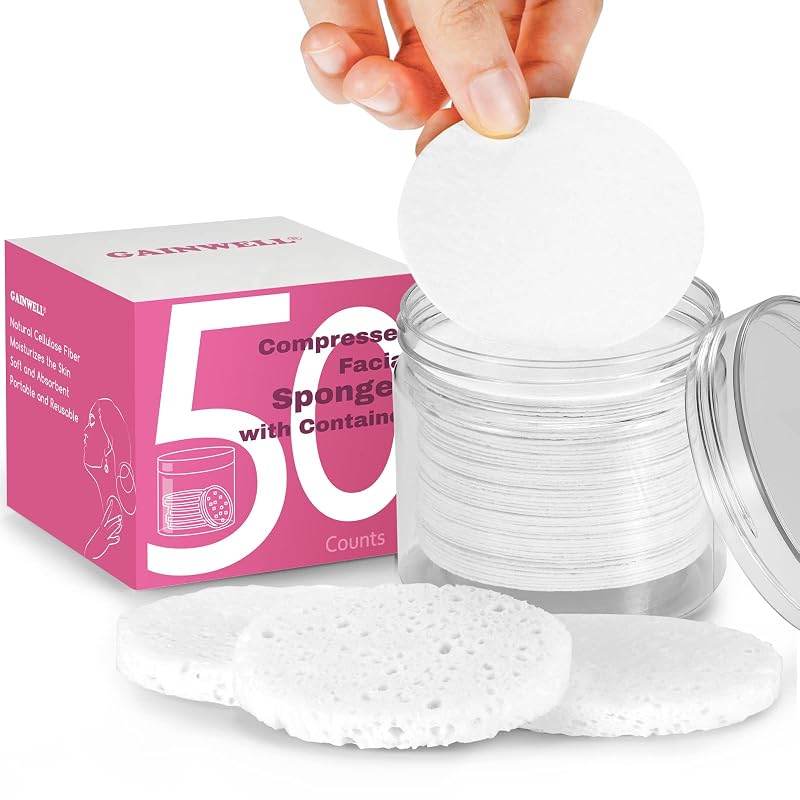 Esponjas faciais comprimidas GAINWELL com recipiente de armazenamento, 50 unidades, brancas