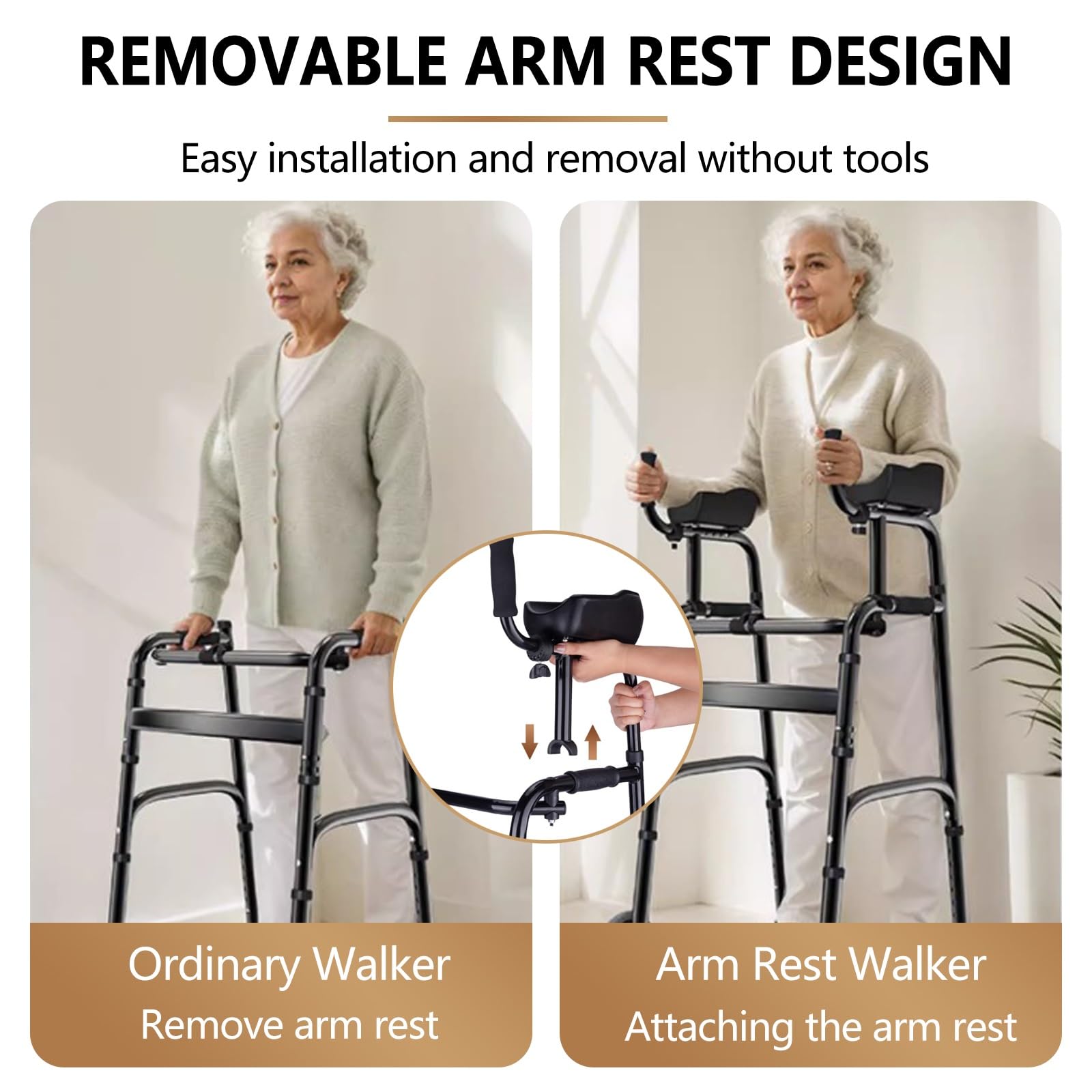 Andador vertical con soporte de brazo, andador plegable de altura ajustable para personas mayores, discapacitados, reposabrazos extraíbles