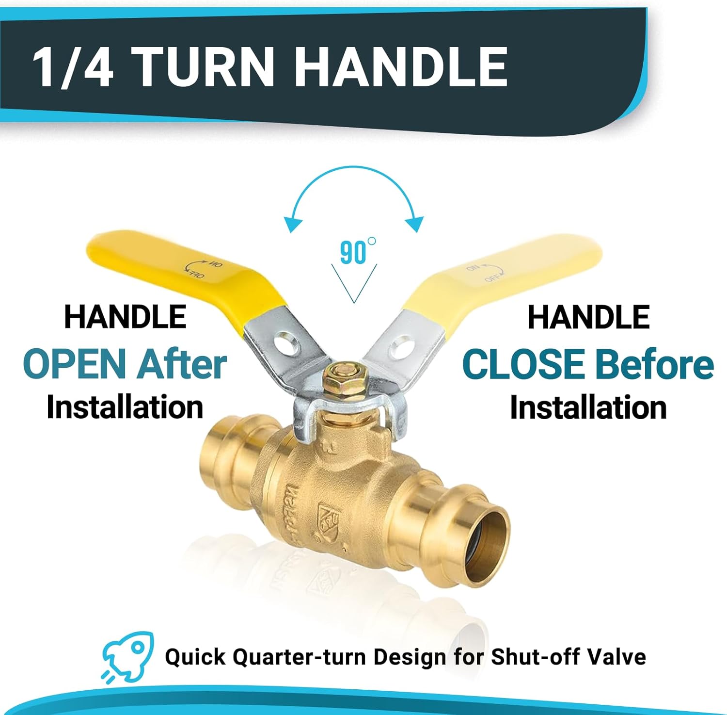 (Pack of 2) Seelink 1 Inch Copper Press Ball Valve with EPDM O-ring, Brass Shut Off Valve for Copper Tubing Connection, Yellow