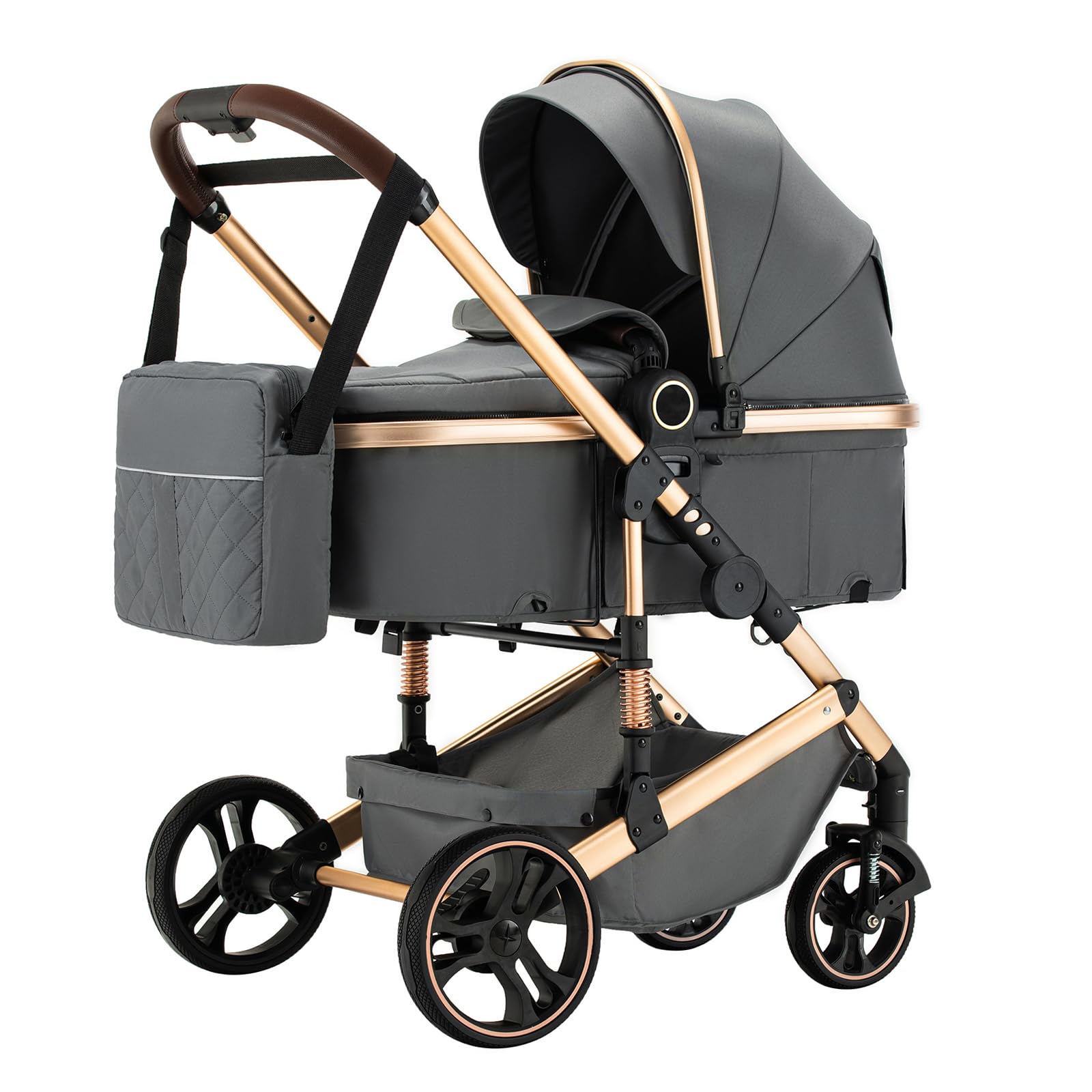 BEBBY Carrito Bebe 3 en 1, Cochecitos Combinados Portátil Plegable，3 Piezas Empuje Bidireccional Reversible, Cochecito Bebe Marco de Aleación Aluminio (H9-DARK GREY, H9)
