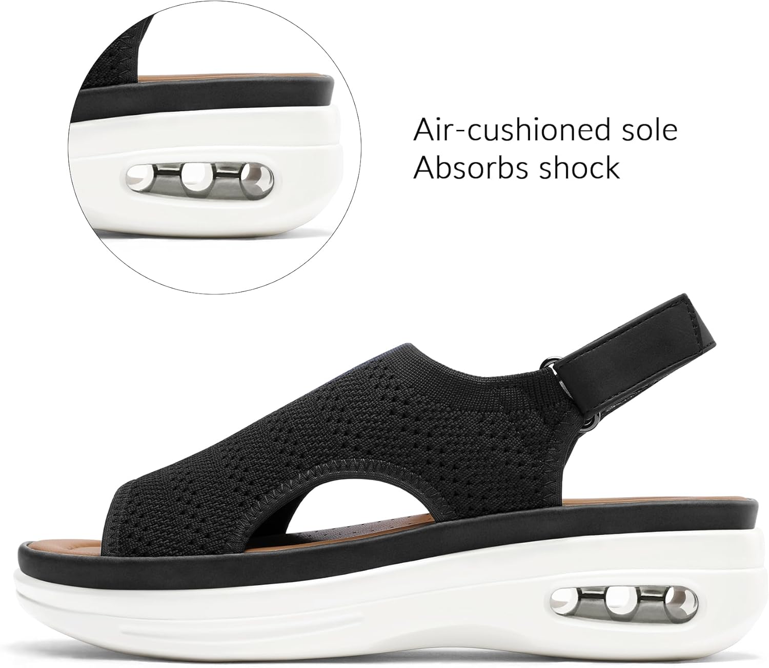 mysoft Women's Comfortable Air Cushion Support Walking Sandals Breathable Knit Slingback Platform Shoes - Image 3