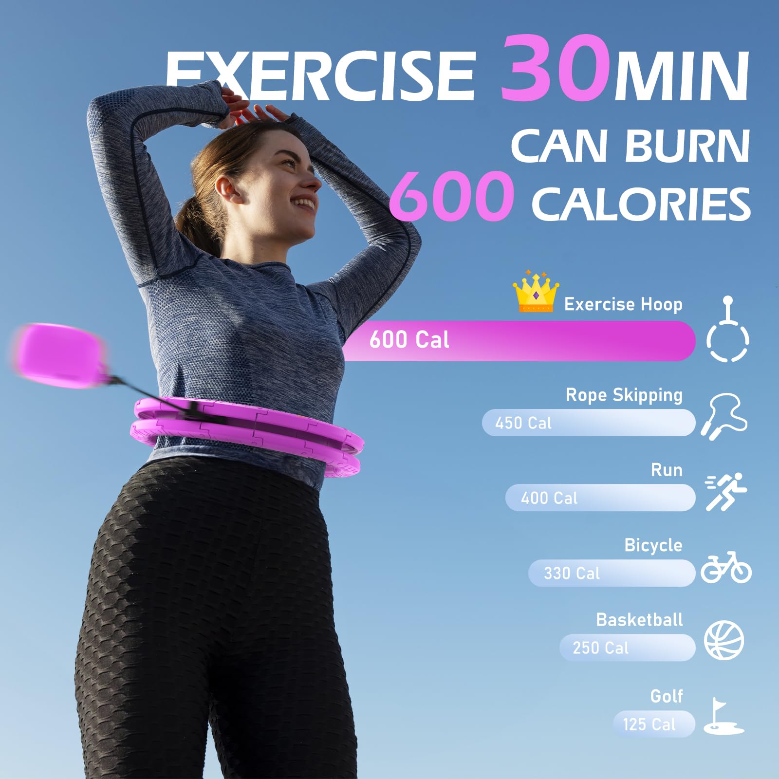 JLoibao Cercle de hula lesté avec 32 maillons (167,6 cm), balle de poids douce, pour perte de poids, cerceau de fitness Infinity grande taille, équipement d'exercice intelligent pour femme