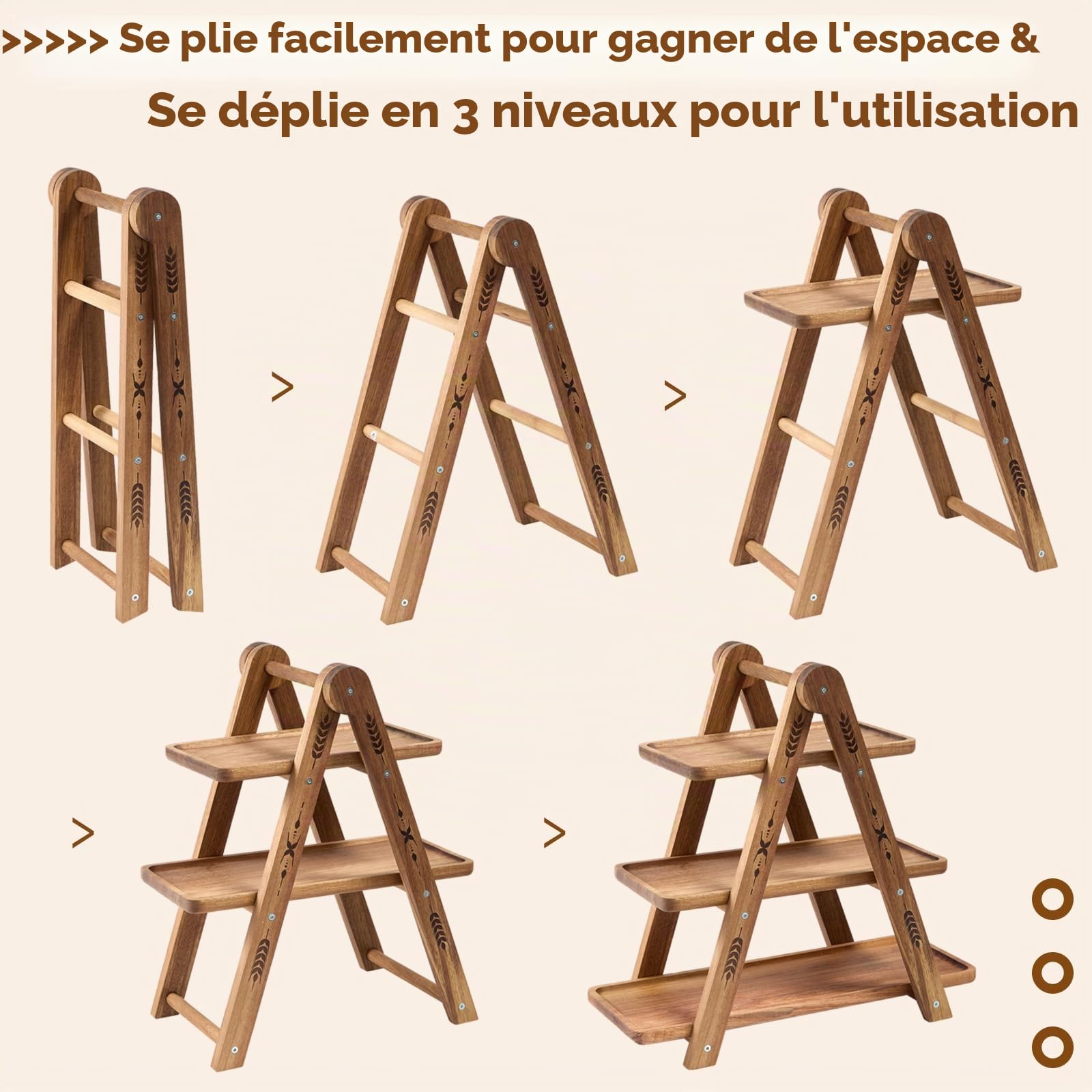 DUJUST Présentoir à gâteau en bois pour 24 Cupcakes, support à gâteau à 3 étages avec surface de qualité alimentaire, présentoir à gâteau pour la nourriture et les jouets - pliable
