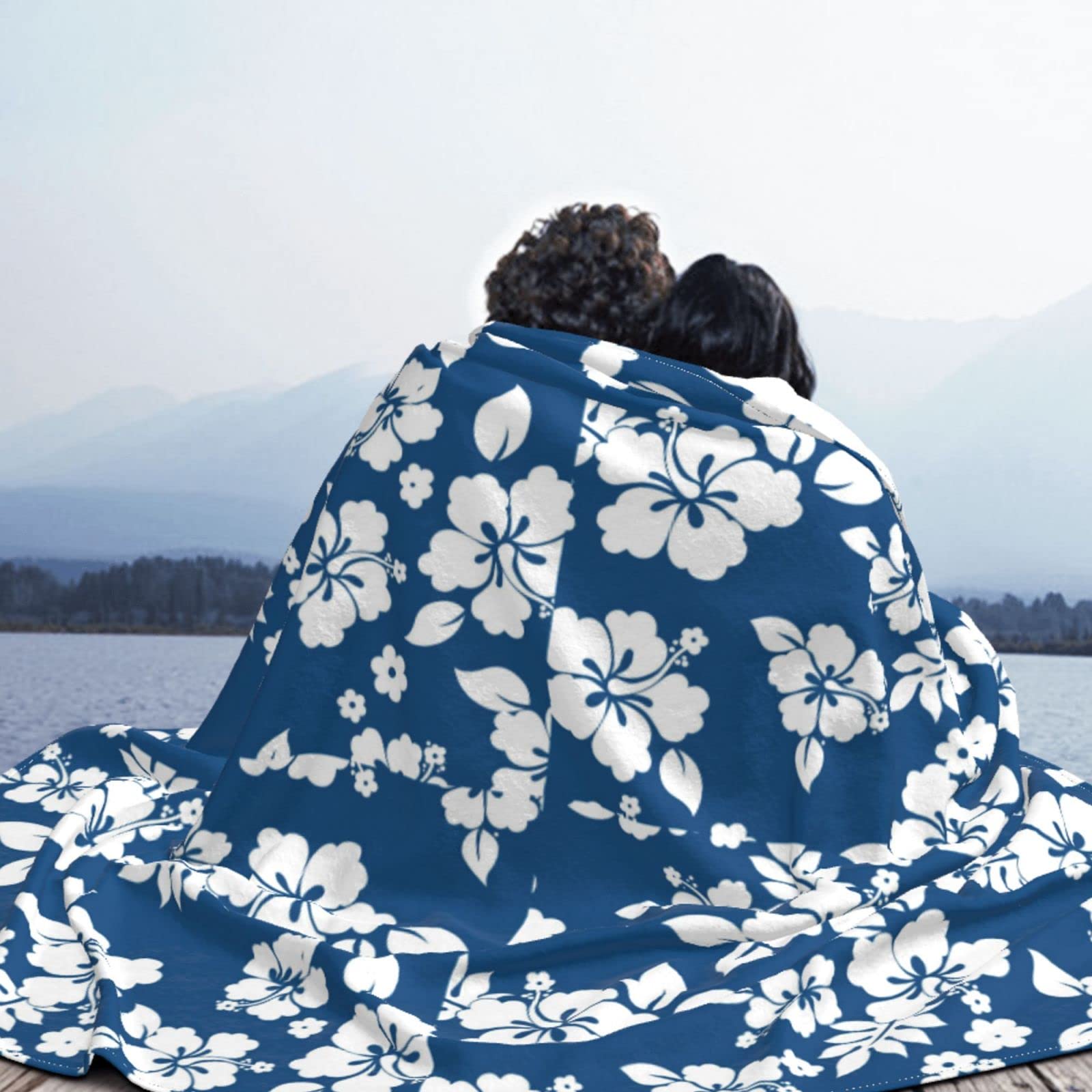 Coperta in micro pile ultra morbida con fiori hawaiani, 200 x 160 cm, per letto, divano, viaggio, campeggio, soffice e accogliente lavabile in lavatrice