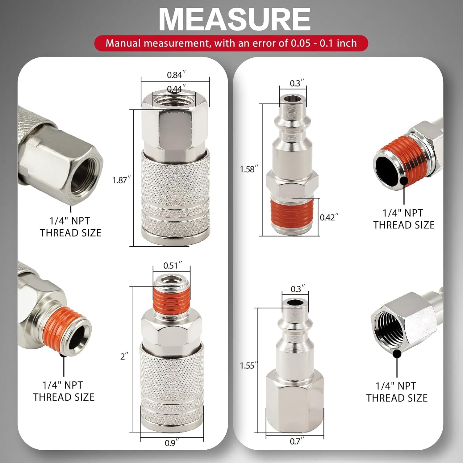 54 Pcs 1/4" NPT Quick Connect Air Fittings Kit | Industrial, Nickel-Plated, 360° Swivel | Pre-applied Sealant, Couplers, Plugs & Adapters for Air Compressor & Pneumatic Tools