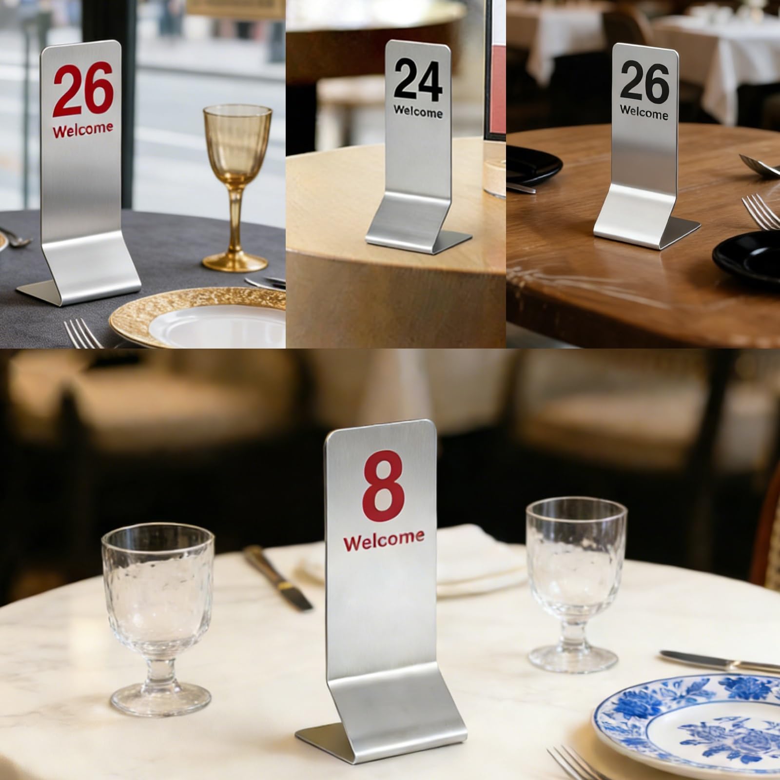 Numery na stół weselny, od 1 do 10/11 do 20... styl karty stołowe ze stali nierdzewnej dwustronny namiot do układania w stos numer stołu na bankiet, serwowanie, restauracje i bary (czarny-16 x 5 x 5