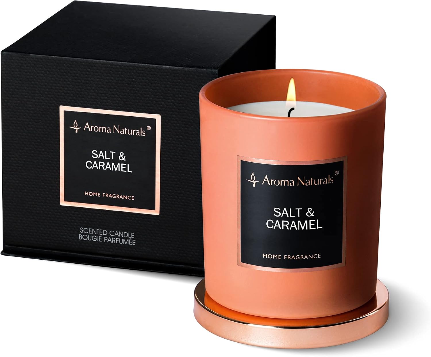 Aroma Naturals Luxury Candles, Natural Soy Wax Scented Candles, Home Fragrance Decor Gift, 35 Hours Burning Time (Salt & Caramel)