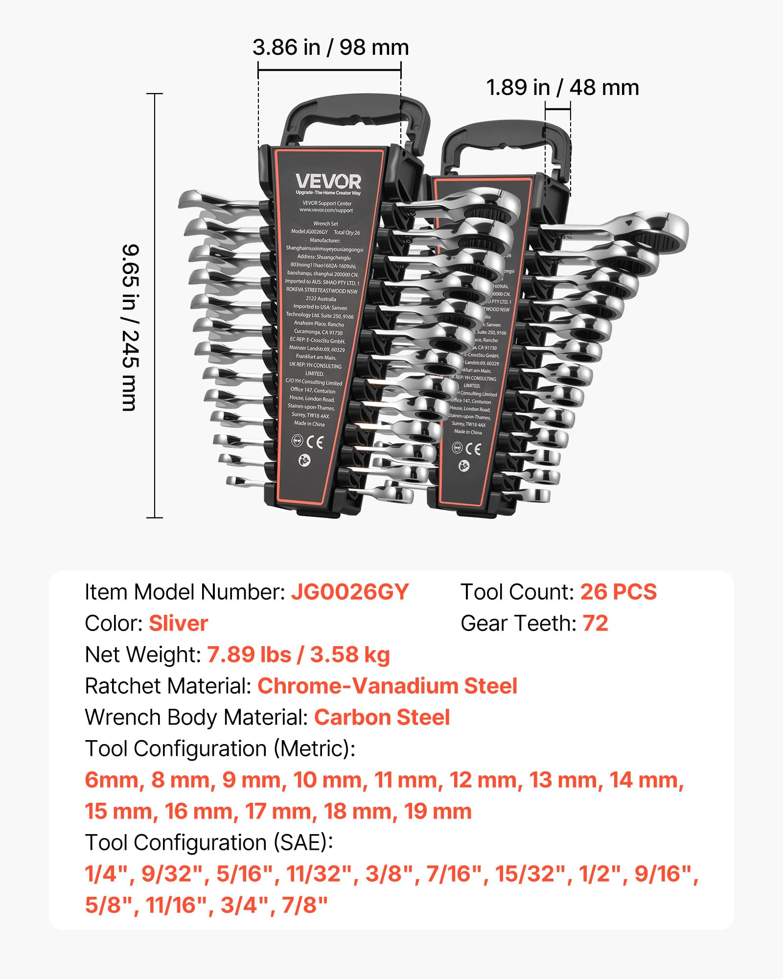 Image secondaire de Jeu de Clés Mixtes VEVOR 26 Pièces avec Support de Rangement