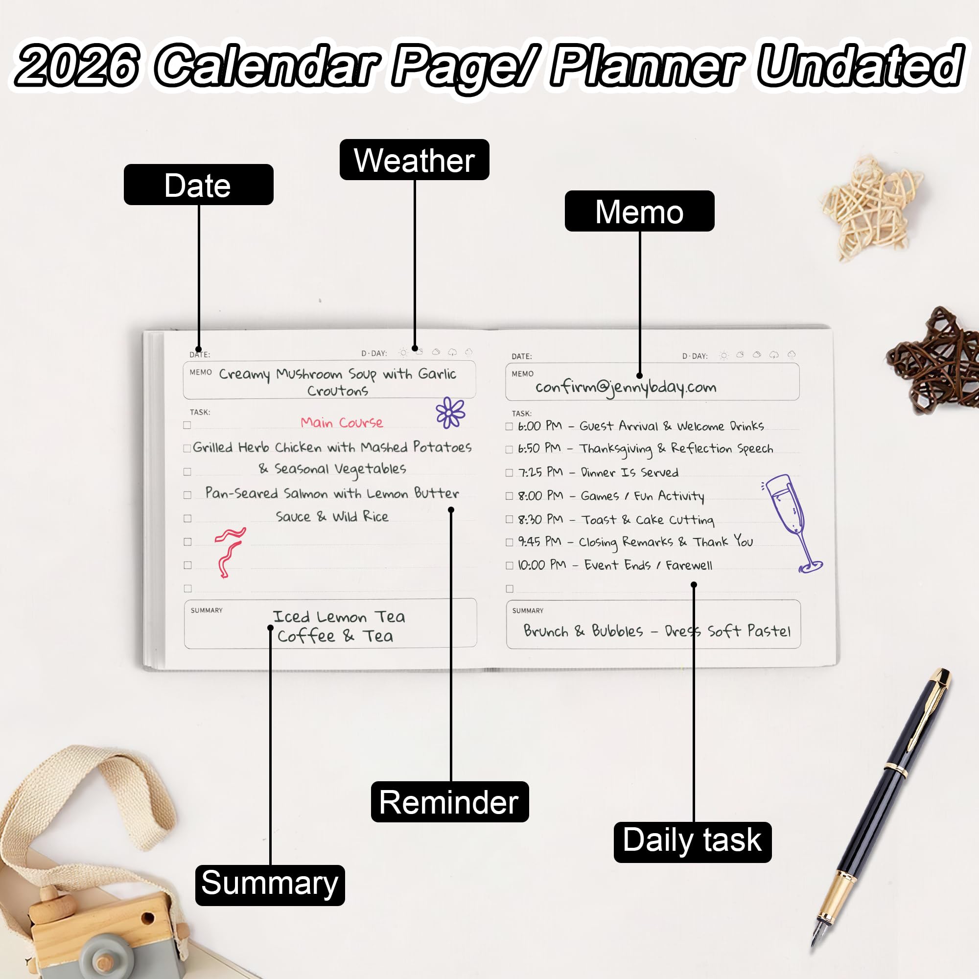 Agenda giornaliera 2026 senza data, con agenda oraria, 3 pezzi, piccola agenda tascabile, dimensioni 9,9 x 9,9 cm, copertina morbida in pelle, senza data, piccola, per organizzare attività e