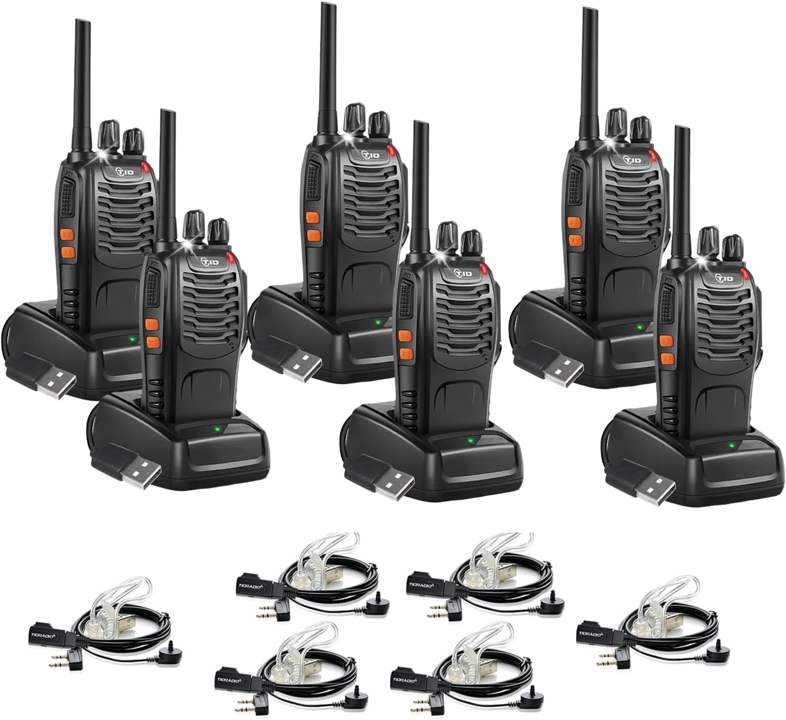 TIDRADIO Walkie Talkies Long Range 6 Pack, Rechargeable Two Way Radios for Adults with Earpiece, 22 Channels Portable Radios with Flashlight for Jobsite, Outdoor Camping, Hiking