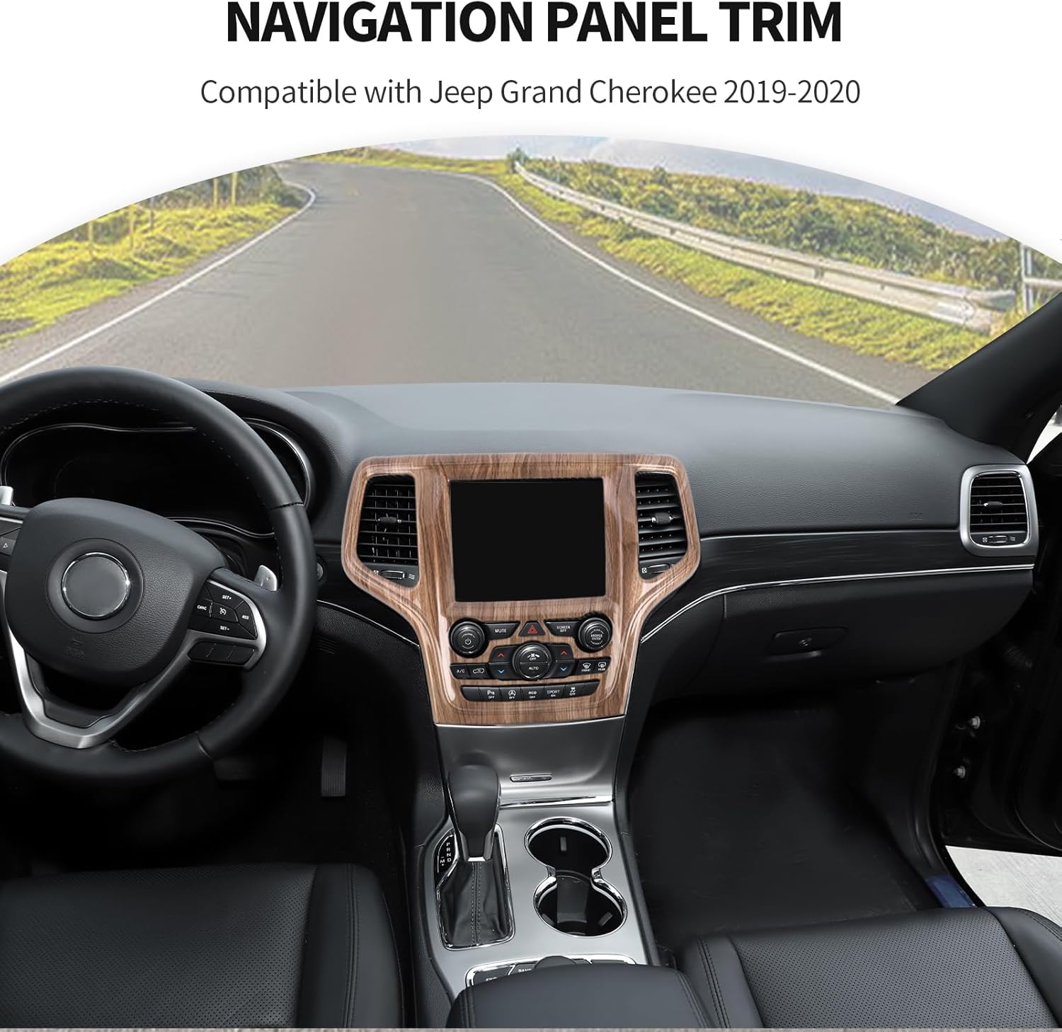 JeCar Center Console Navigation Screen Panel Trim Cover Compatible with Jeep Grand Cherokee Interior Accessories 2019 2020, Wood Grain