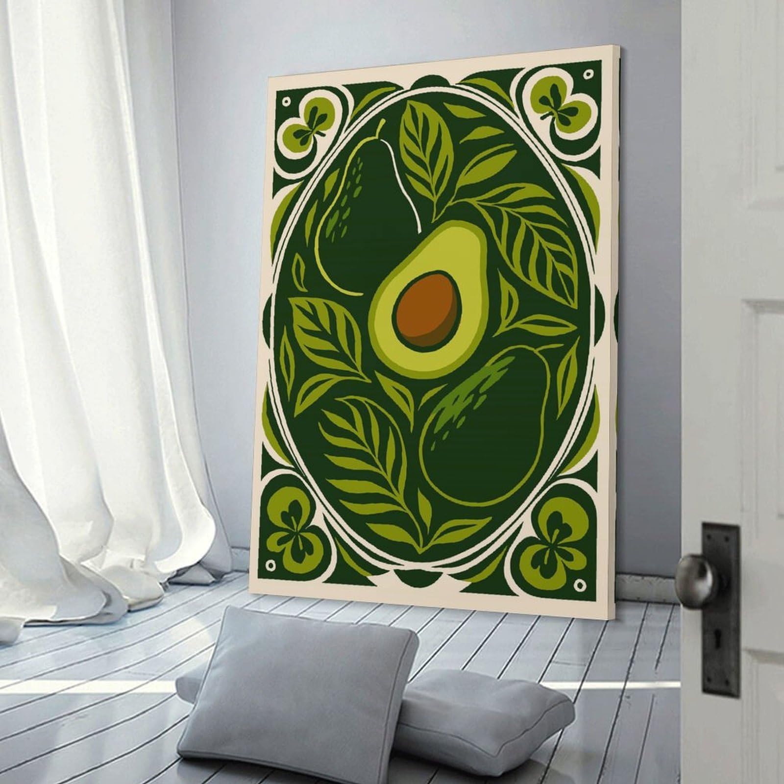 Junmoney Frame-Style-4-1 Avocado Art Nouveau Illustration Wall Picture Print, 12X18inch(30X45cm), For New Homes, Bedrooms Or Workspaces, Thoughtful Wall Decor For Art Lovers