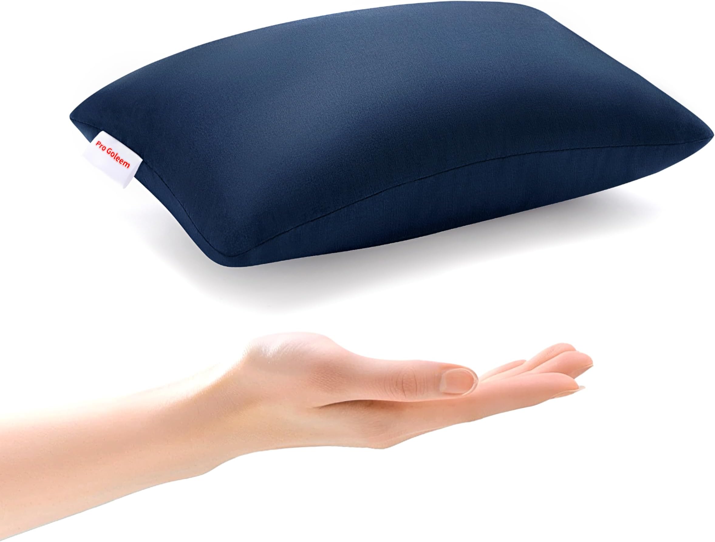 Pro Goleem Small Pillow 11"x7"x2.5" for Travel and Camping with Name Tag Mini Tiny Pillow for Room Couch Sofa Chair and Outdoor Car Air Nap Neck Lumbar Knee Rest Pillows, Navy Blue