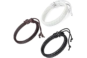 Flongo Men's Womens Braided Black Leather Rope Woven Wrap Surfer Cuff Bracelet