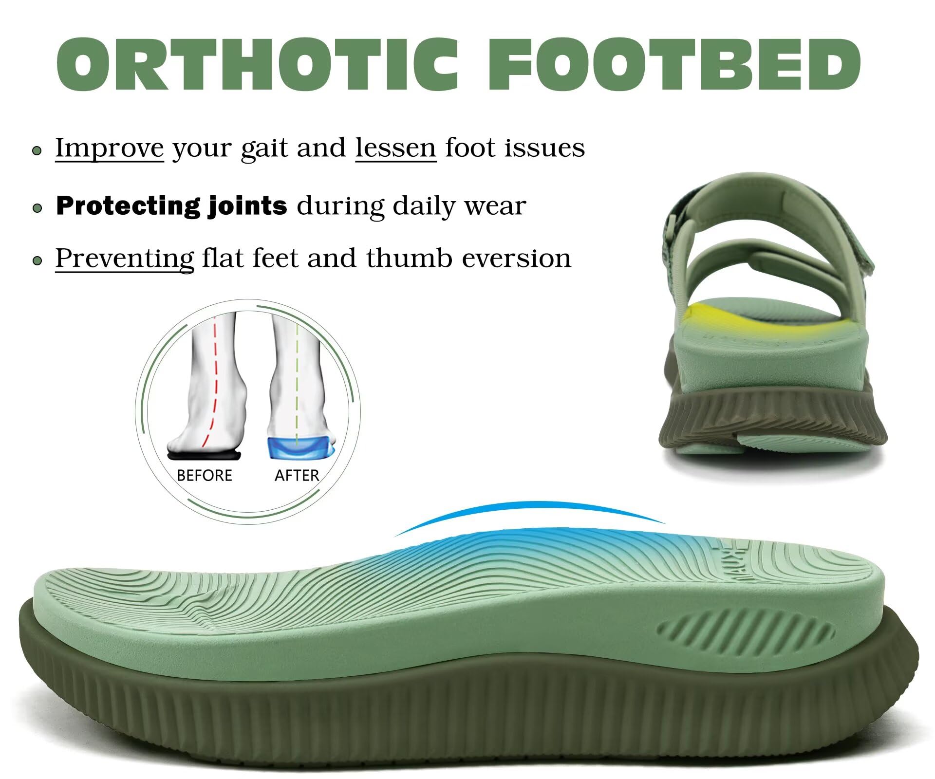 KuaiLu Womens Fashion Orthotic Slides Ladies Athletic Thick Cushion Recovery Sandals Adjustable Strap Slip On Walking Sandles with Comfortable Plantar Fasciitis Arch Support