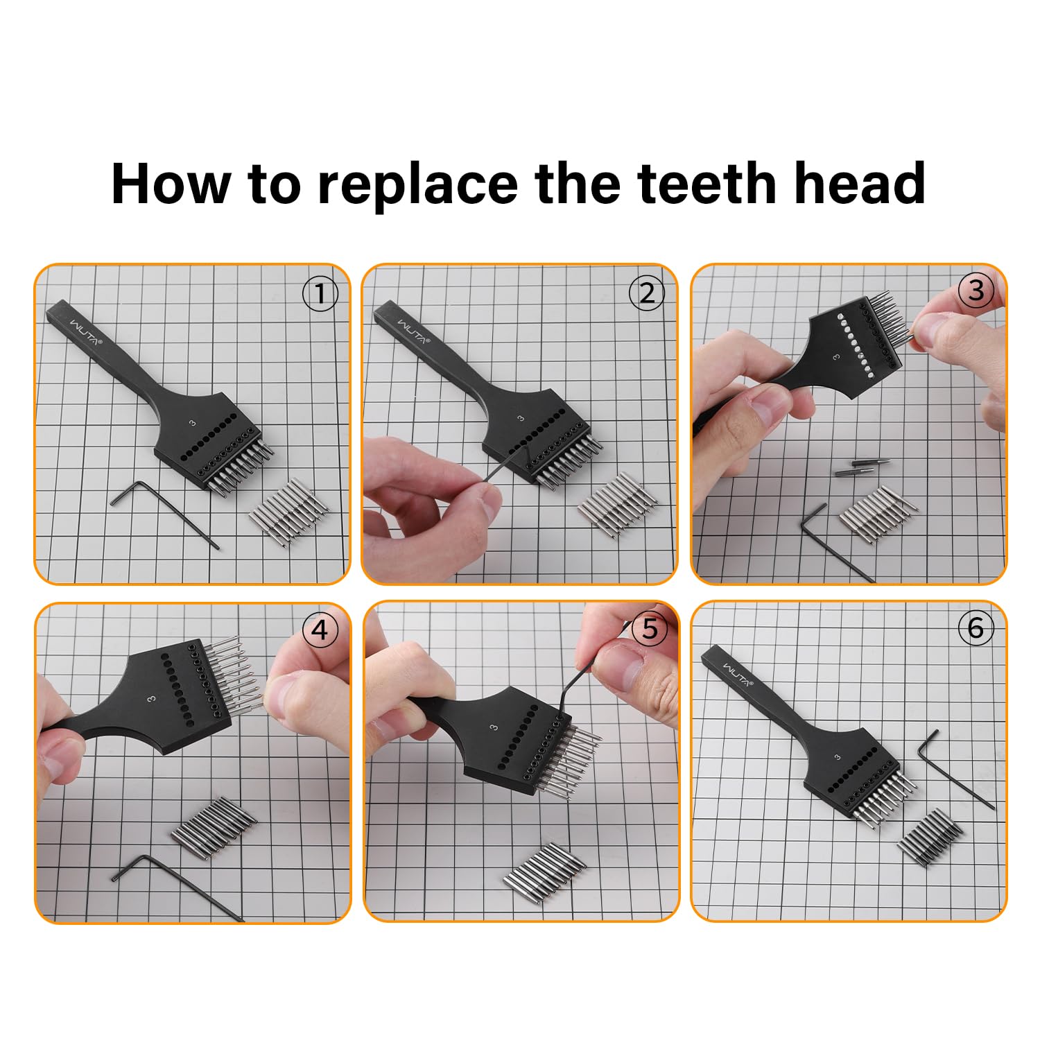 WUTA Sharp Head Replaceable Pricking Iron Removable Round Hole Punch Leather Craft Chisel DIY Leather Tools 2nd Generation (60 Pcs Round Punch Head)