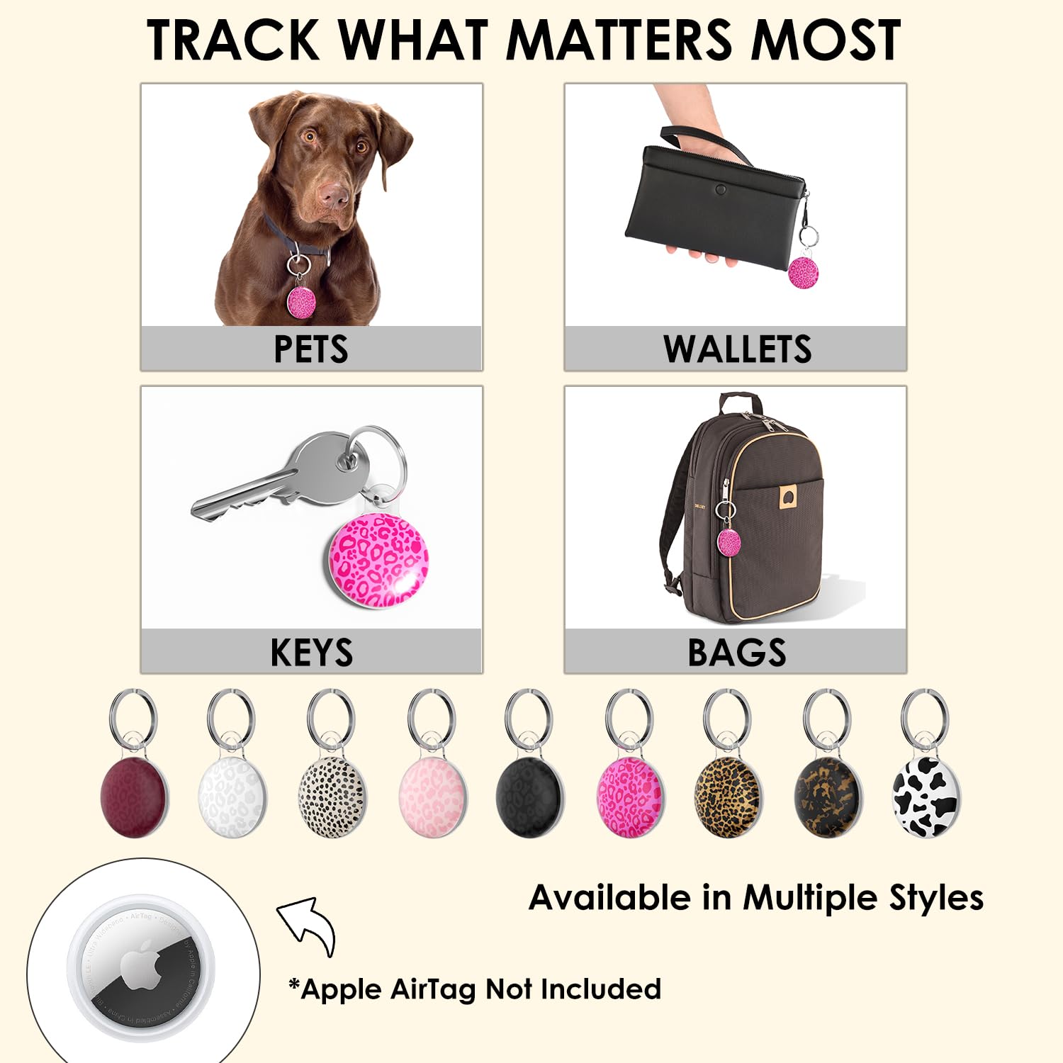 Svanove for Airtag Holder Case Cheetah Print, Leopard Pattern Airtag Keychain, Luxury Trendy Air tag Accessories, Cute Girly Aesthetic Design Itag Key Ring Cover for Women Girl Kids, Hot Pink - 5