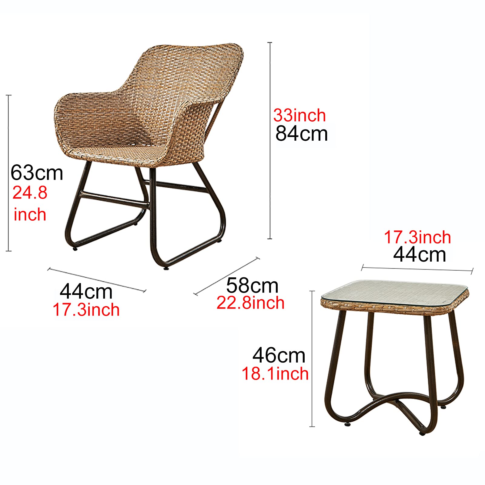 Set da Bistrot 3 Pezzi con Poltrone e Tavolo con Ripiano in Vetro Temperato, Set Mobili da Giardino con Protezione Ambientale in Rattan PE, Mobili da Giardino in Rattan con Intrecciato a Mano