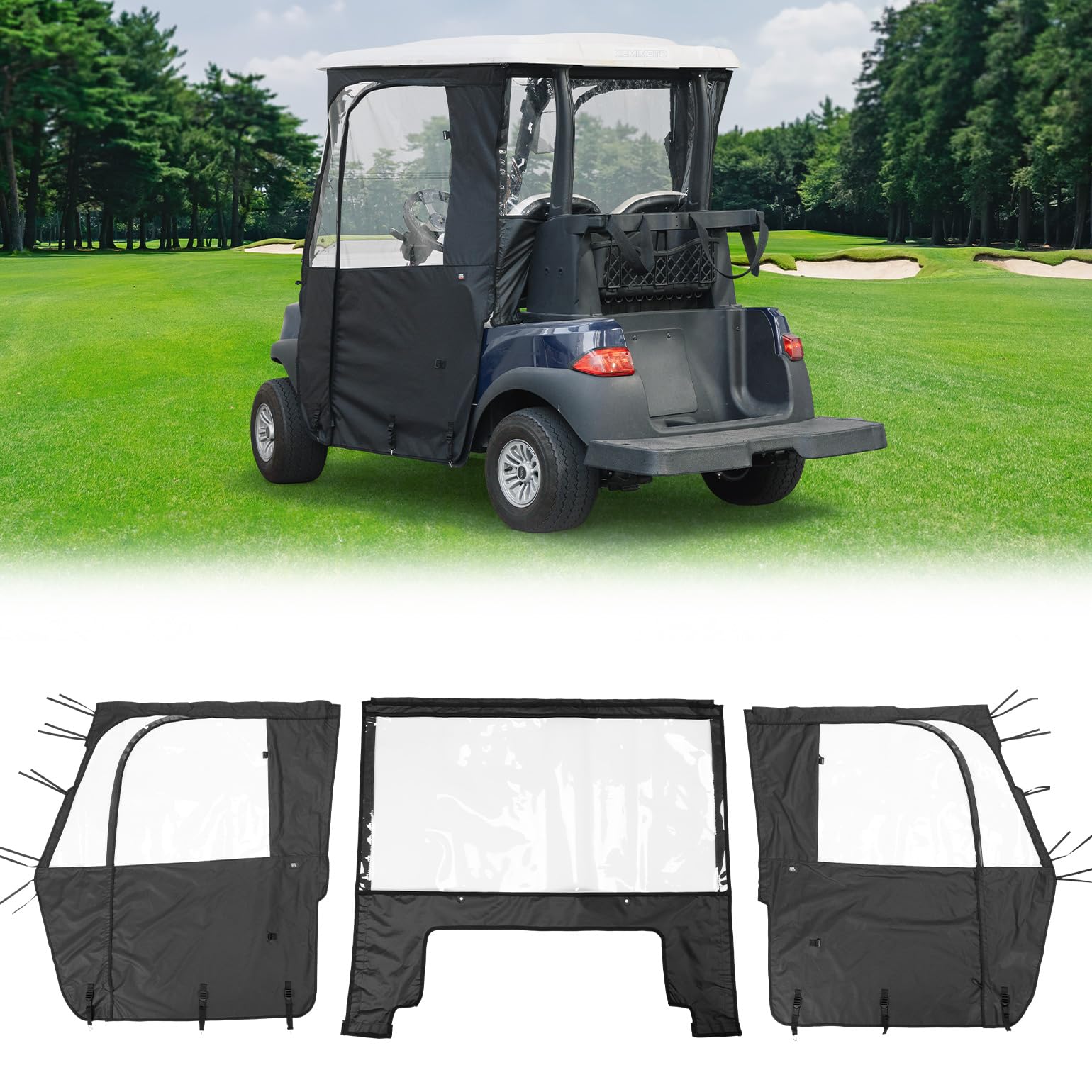 KEMIMOTO Golf Cart Enclosure 2 Passenger, Golf Cart Rain Covers for Club Car Tempo, 3-Sided Driving Dustproof Enclosure Accessories with Clear PVC Window & Double Door Zipper