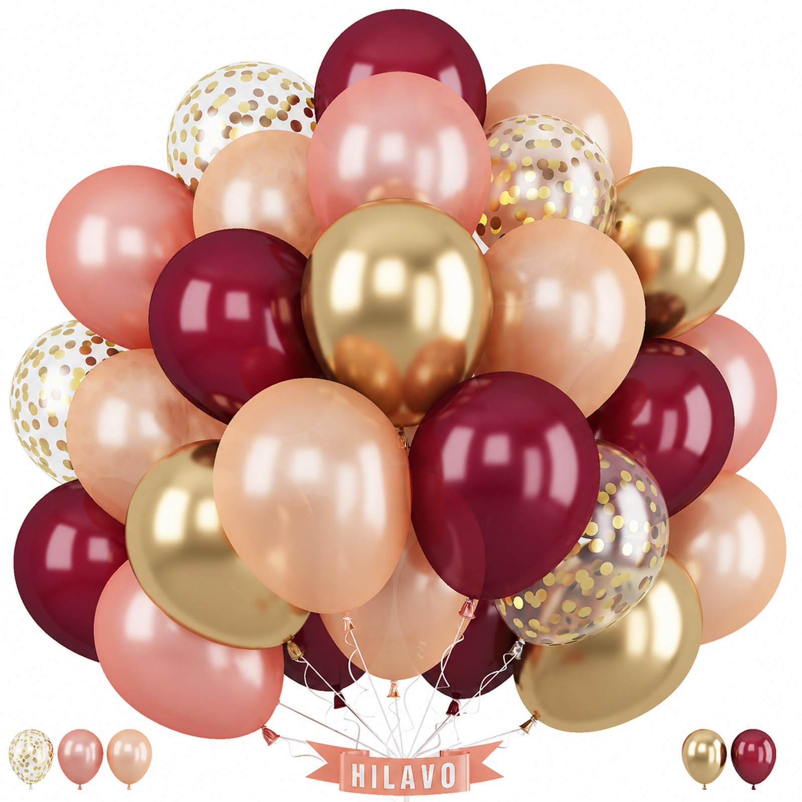 Luftballons Weinrot Rosegold 12 Zoll Roségold Burgundy Champagner Metallic Gold Konfetti Luftballons Set Geburtstag Party Ballons Deko für Mädchen Frauen Verlobung Hochzeit Brautparty Dekorationen