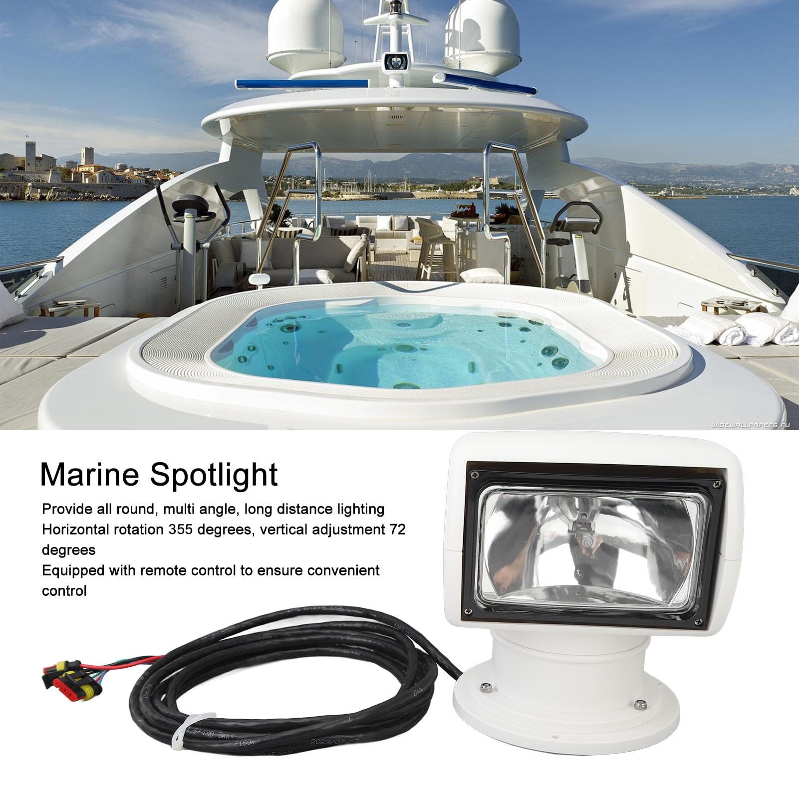 SUSTIVA PORTABLE HALOGENELLLIGHT 360 ° ROTATE IP67 Water Defiance 100W Marine Spotlight Remote Contrôle des bateaux de pêche des yachts (12V)