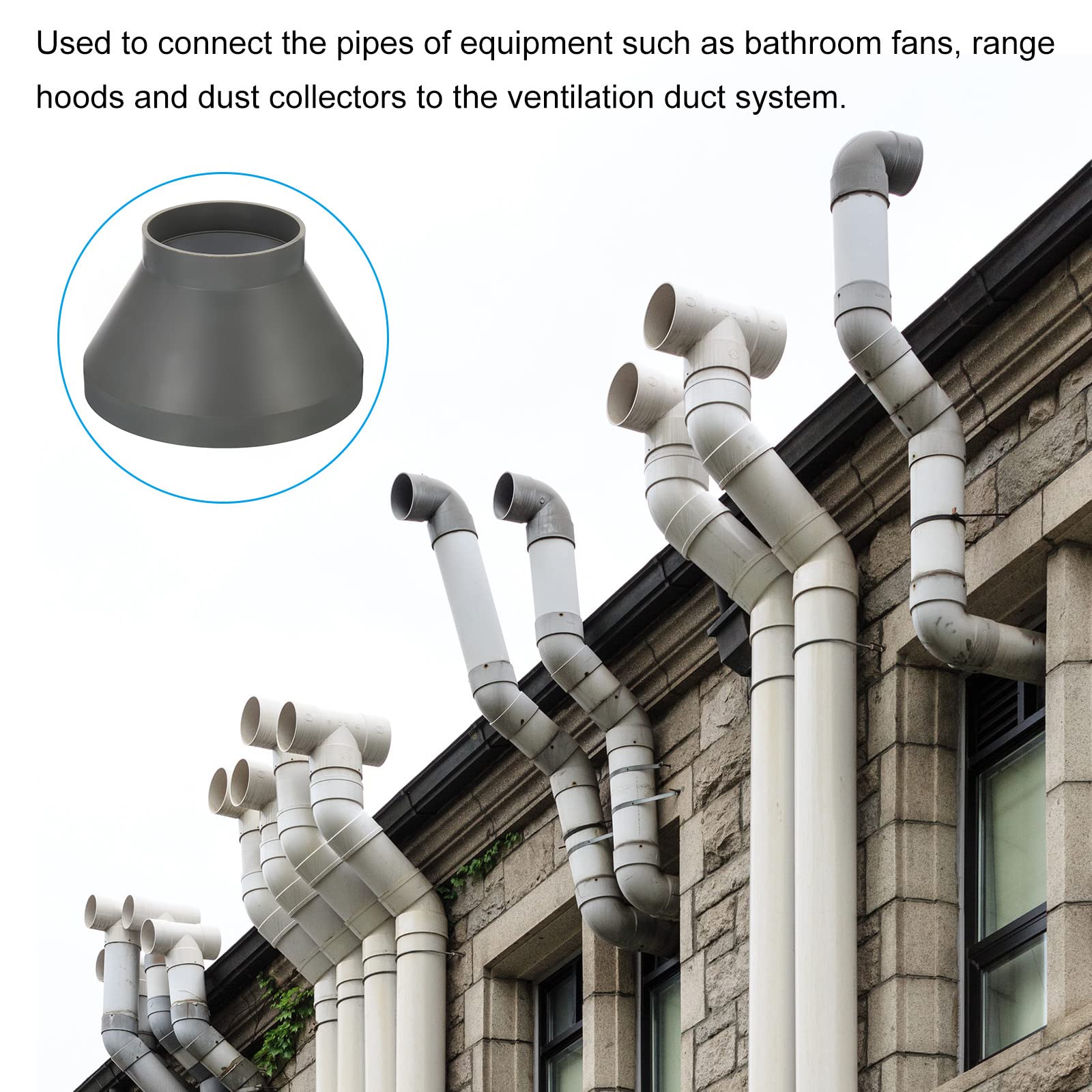PATIKIL Connettore riduttore per condotto da 20,3 cm a 10,2 cm, per riscaldamento, raffreddamento, ventilazione, resistente al fuoco, adattatore per sistema di ventilazione, grigio