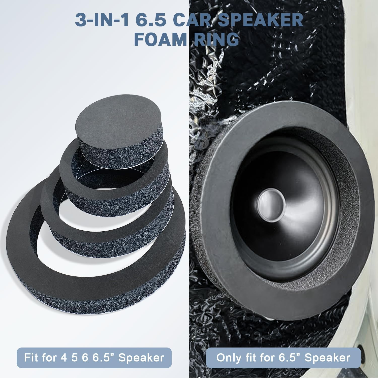 3 in 1 Speaker Foam Rings Kit, 4" 5" 6" 6.5" Adapter
