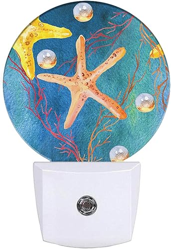 EKOBLA Luz nocturna enchufable con estrella de mar, océano, coral, peces, perla, caña, concha, estrella, lámpara LED de ahorro de energía, luces disponible en Yaxa El Salvador