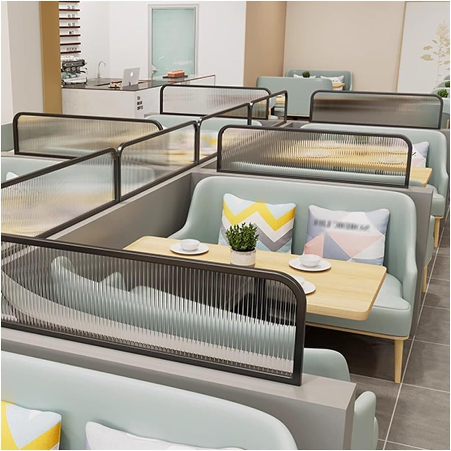 GLETSF Glass Room Divider Office Partition Tempered Glass Panels Table Dividers Panels Partitions,Decorative Ironwork Glass Partition Walls For Dining Areas – Stylish Low Desk D-Schwarz a-30x110cm