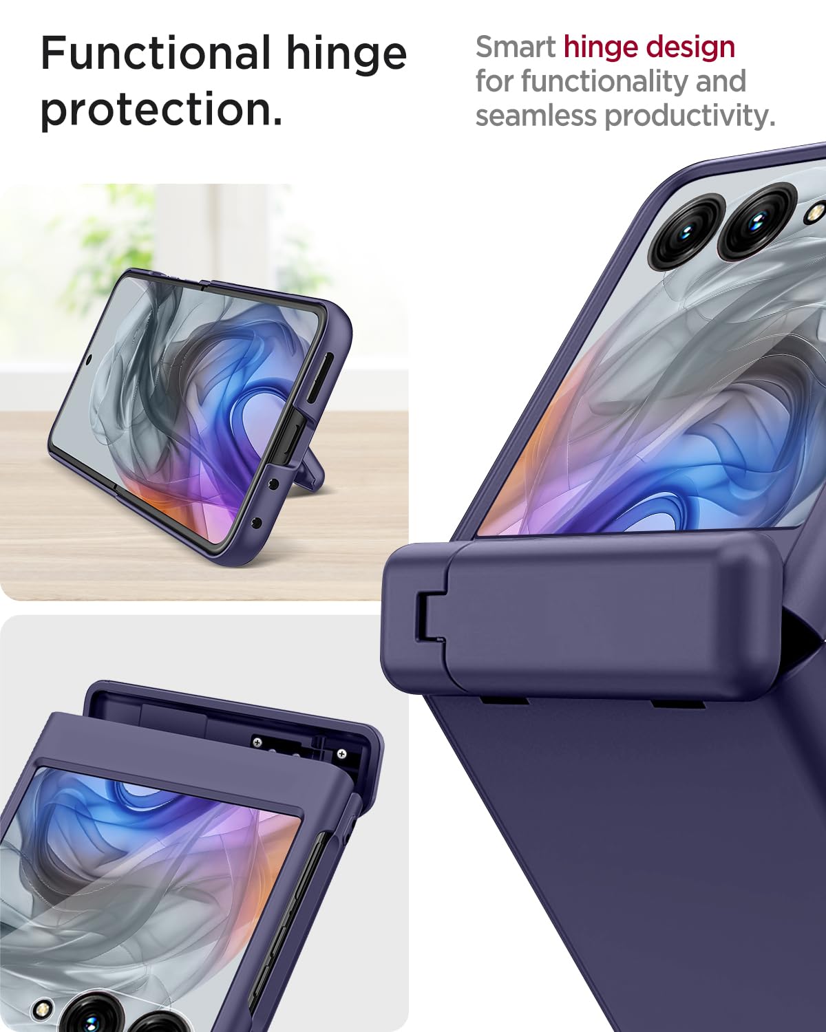 Miimall Custodia Per Motorola Razr 50, Cover Antiurto In PC Con Cavalletto E Protezione Cerniera, Sottile, Nero - 2