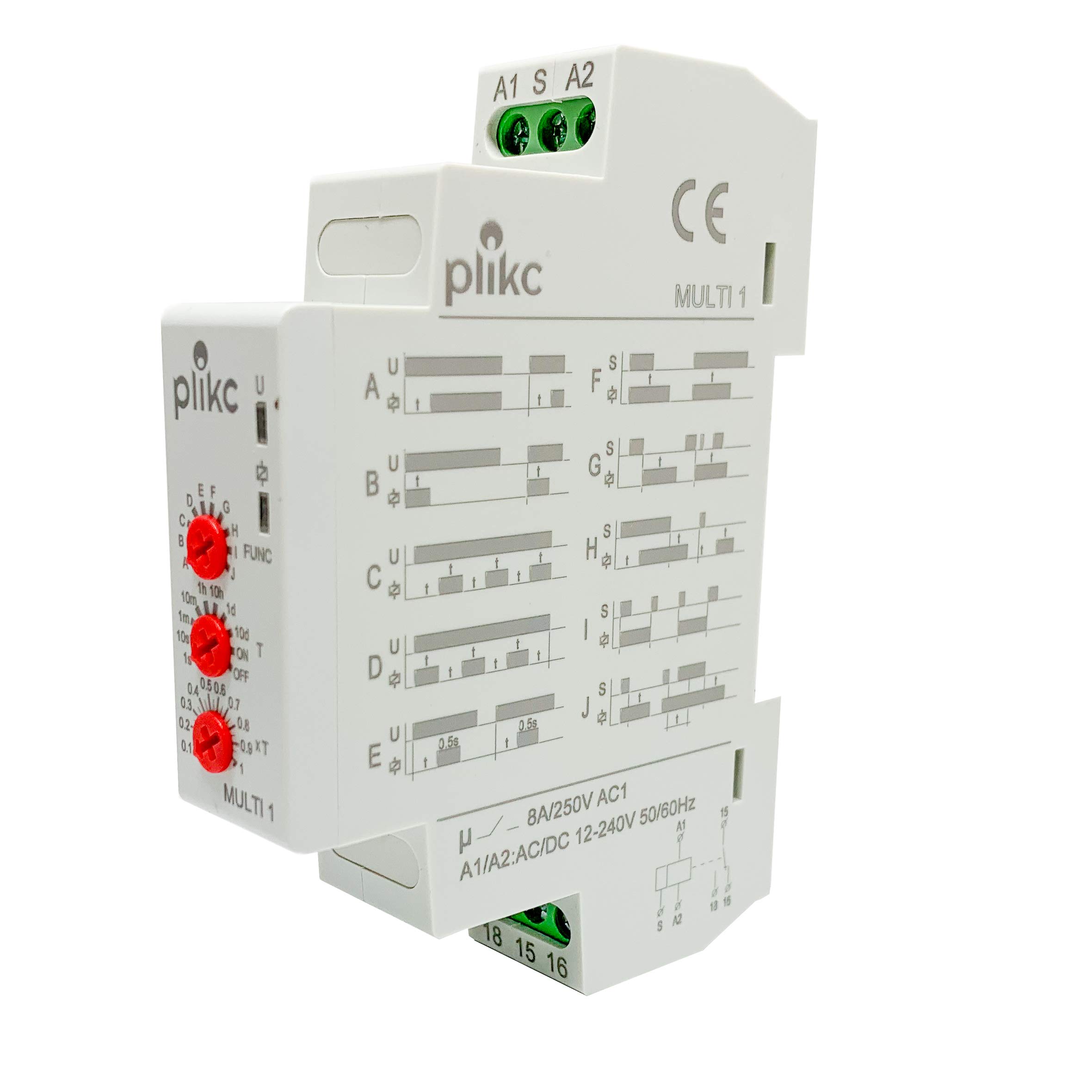 Plikc Multi1 - Temporizzatore multifunzione da quadro - 10 funzioni - 12-240V ac/dc - PLK042676