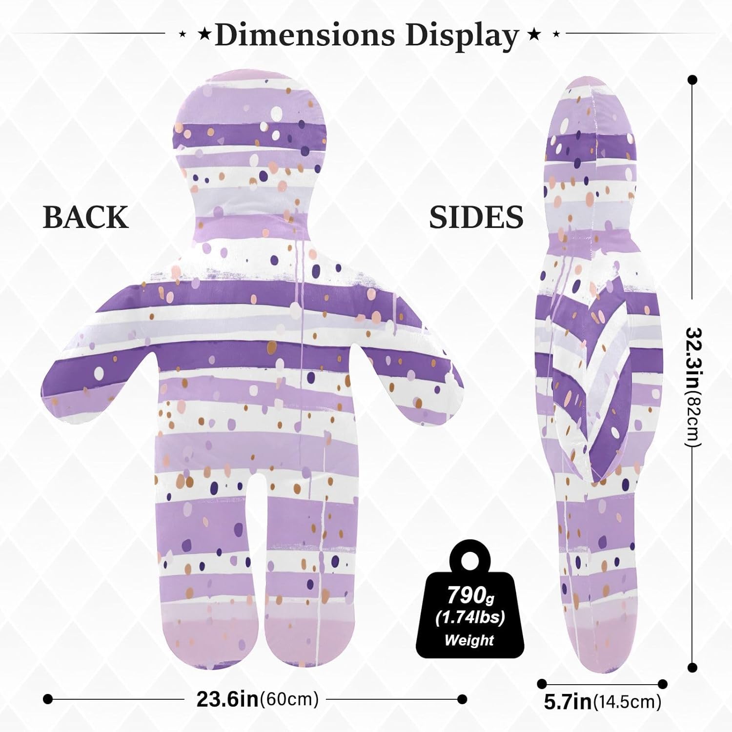 Purple Stripe Dot Human-Shaped Pillow Soft Body Pillows Washable Velvet Pillows for Anxiety Relief Sleeping Cuddling & Support