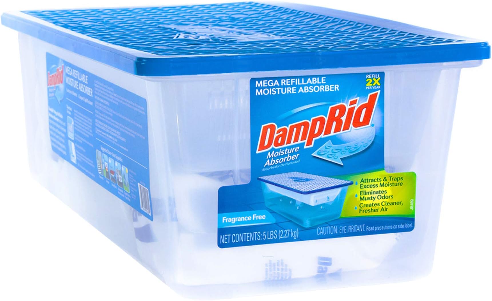 DampRid - Fragrance Free Mega Refillable Moisture Absorber - (5 lb.) - Traps Moisture in Basements & Large Areas for Fresher, Cleaner Air