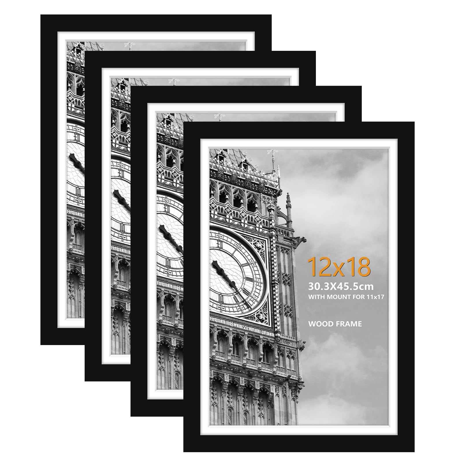 18x12 Inch Picture Frame, 4 Pack Wooden Photo Frame with Plexiglass Front