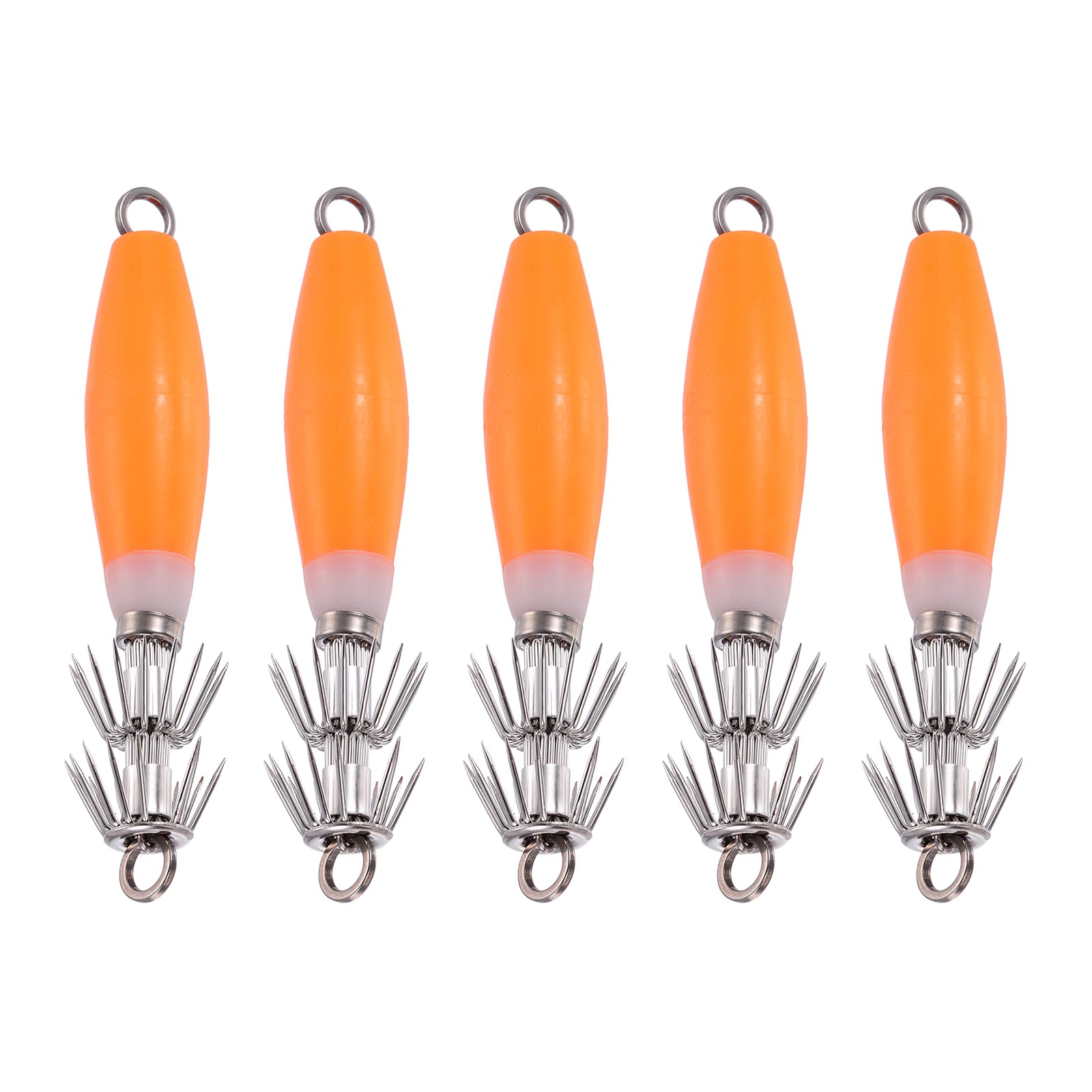YELARXI Luminous Squid Jig Hooks, Squid Jigs Saltwater Glow in Dark Dual-Layer Hooks Fishing Lures Bait 3.9'' & 10Pcs & Orange - Fit for Cuttlefish Sleeve Night Fishing