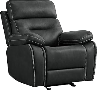Leather Recliner Chair Manual Sofa Rocker for Adults with Overstuffed Arm for Living Room Bedroom Home Theater Seating