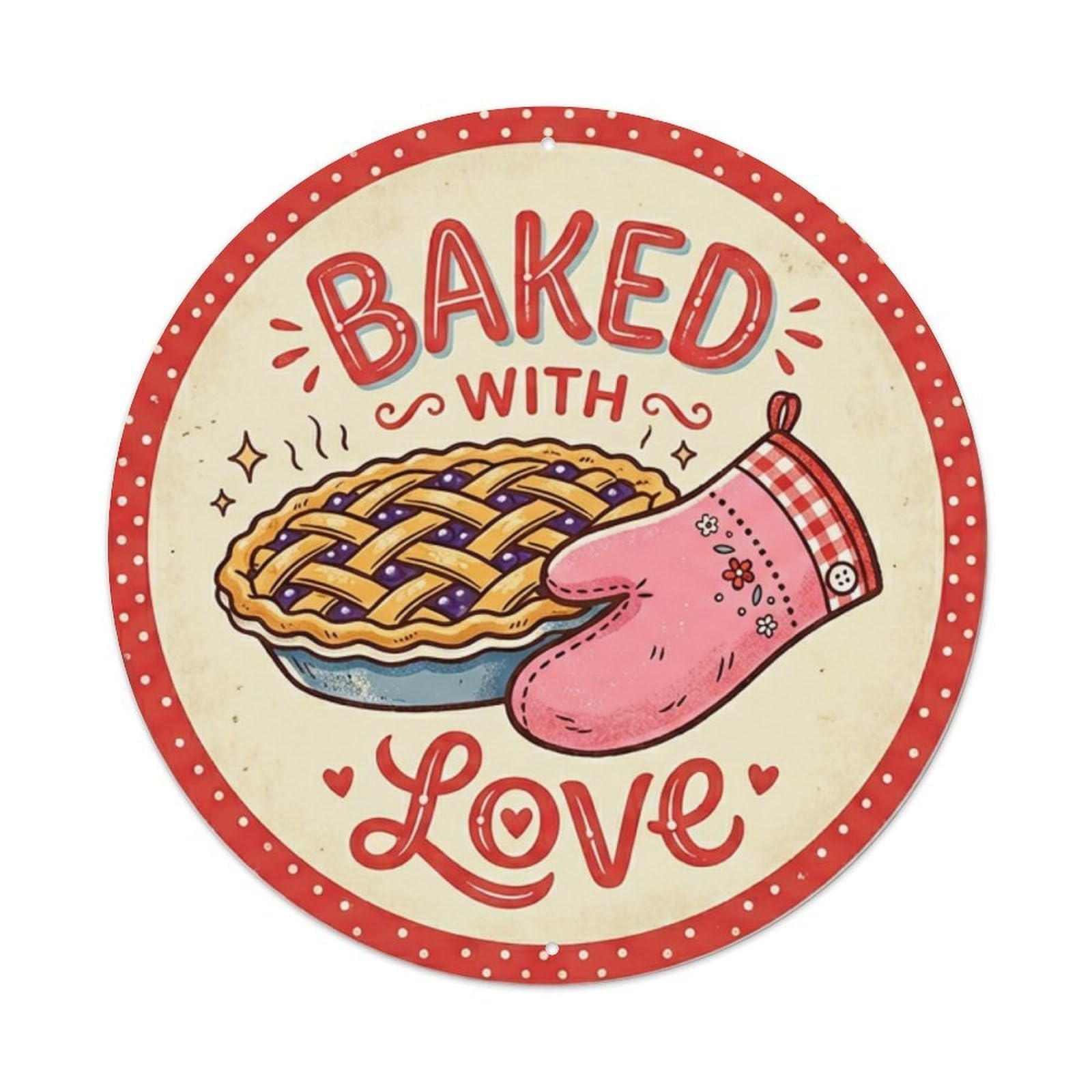 Cwbufd Vintage Style Baked_with_love_kitchen_cake_accent Vintage Metal Tin Sign Plaque Wall Decor For Cafe, Club Bar, Office, Garden Metal Poster 8X8inch