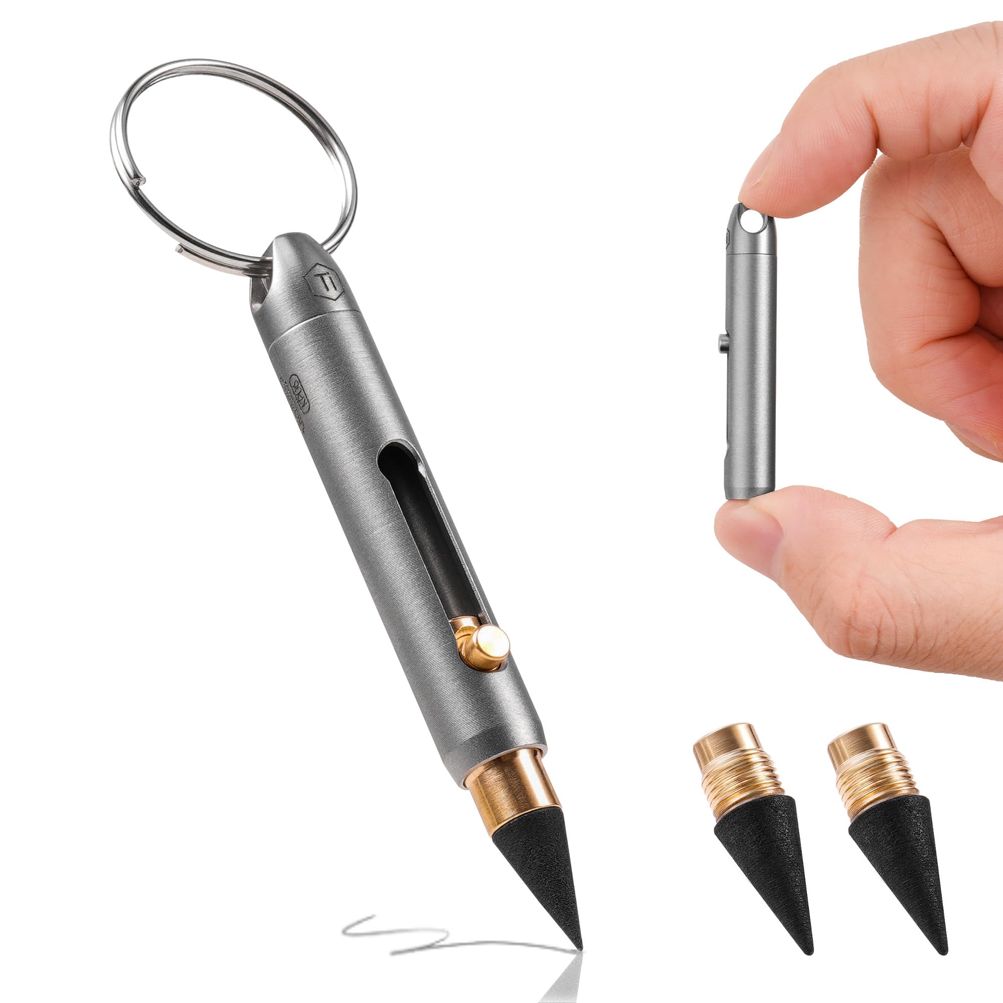 KeyUnity KP06 Titanium Mini Infinity Mechanical Pencil, Ultra-Lightweight Compact Retractable Tip, Portable Writing Tool for Keychain, Includes 2 Replaceable Tips