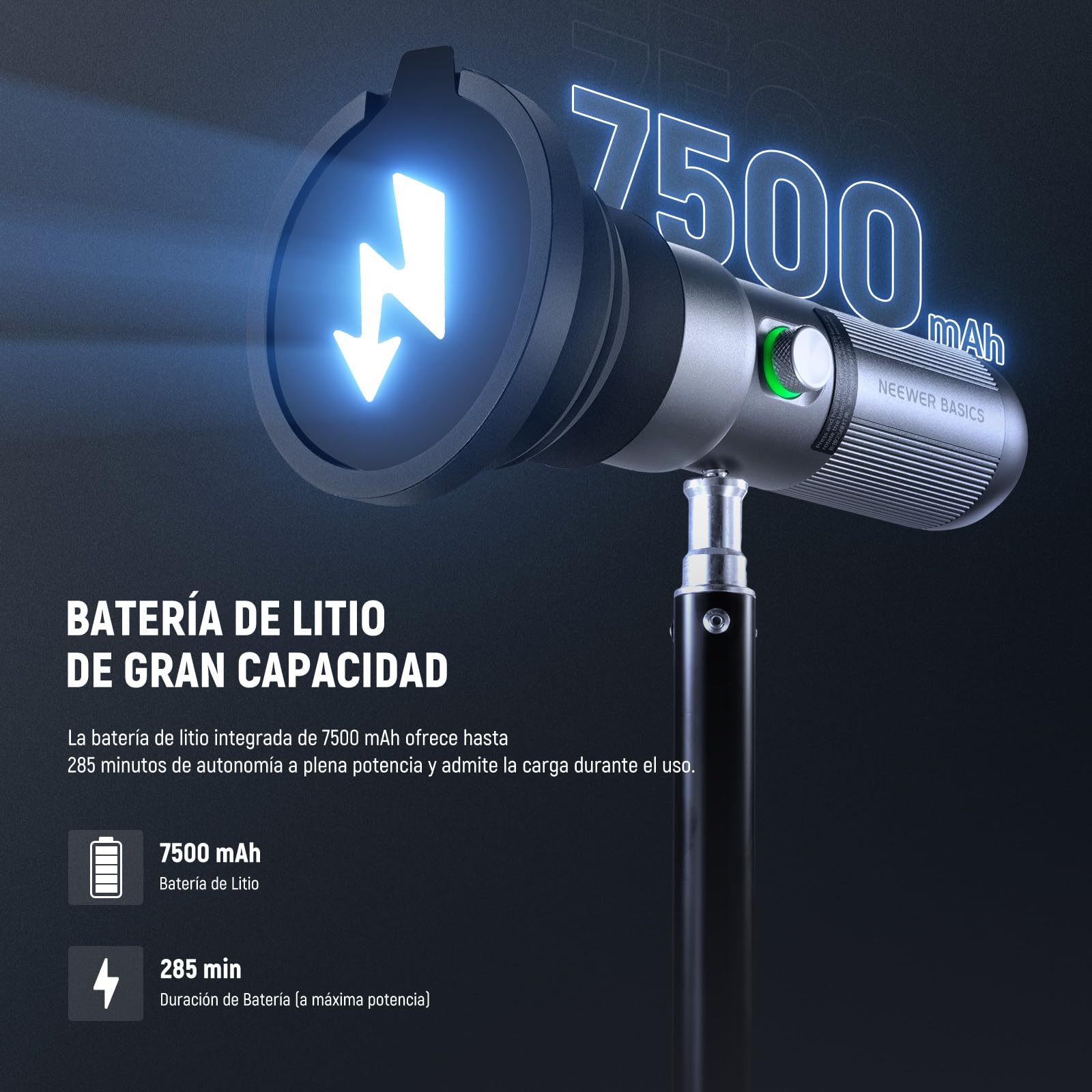 NEEWER Linterna Fotográfica Basics FL10 RGB con Trípode de Escritorio | 20 Filtros Gobo,7500MAh,10W,6300K,CRI95+,Foco LED Portátil Luz Ambiental Atardecer,Iluminación para Estudio Grabación Vídeo
